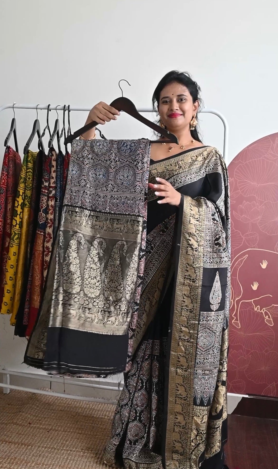Ajrakh Dola Silk Saree