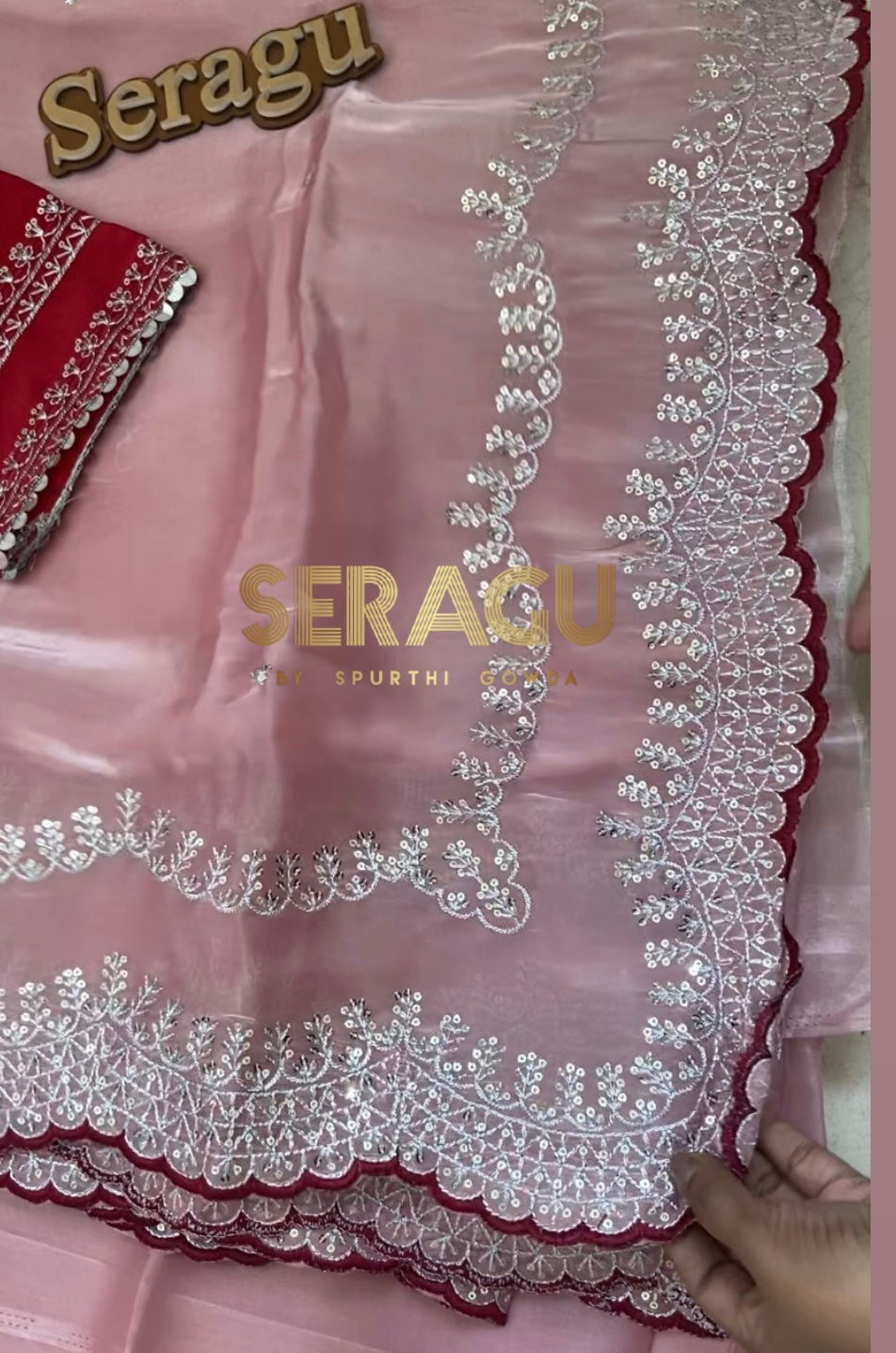 Premium satin organza saree with stitched blouse