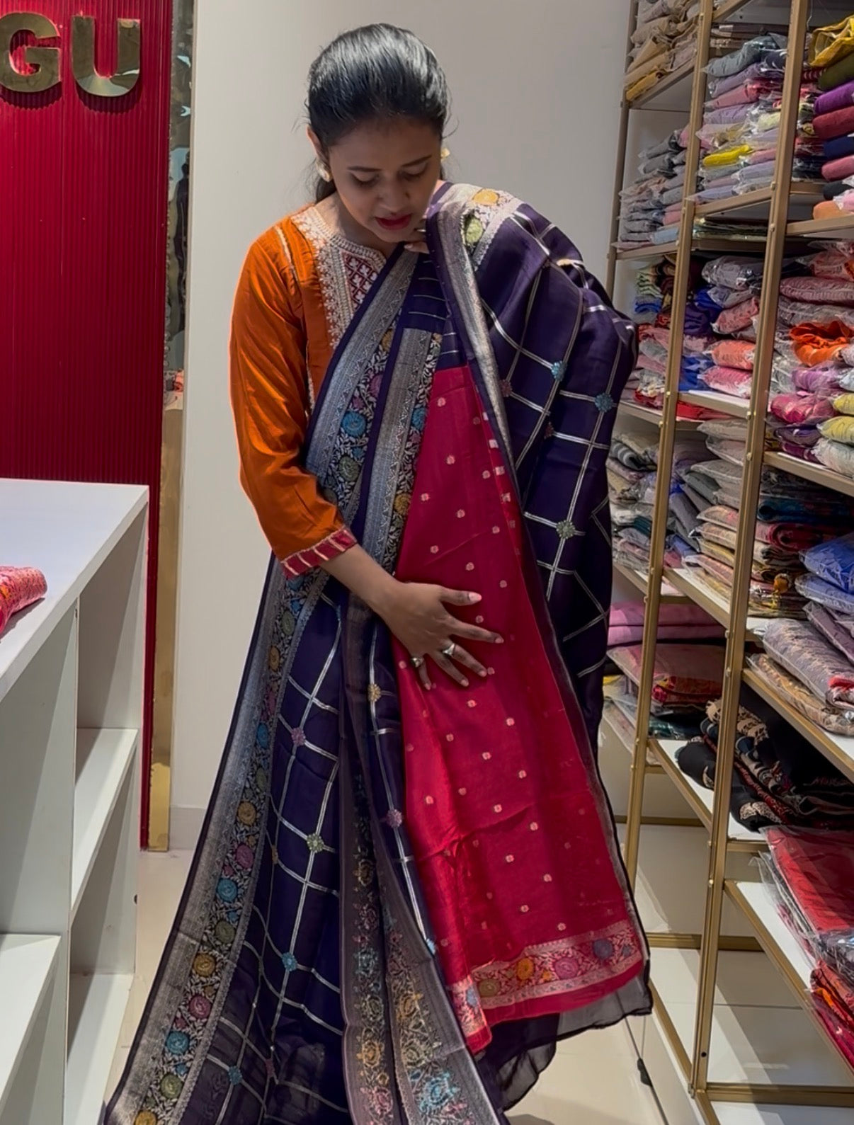 Purple Tusser georgette Saree