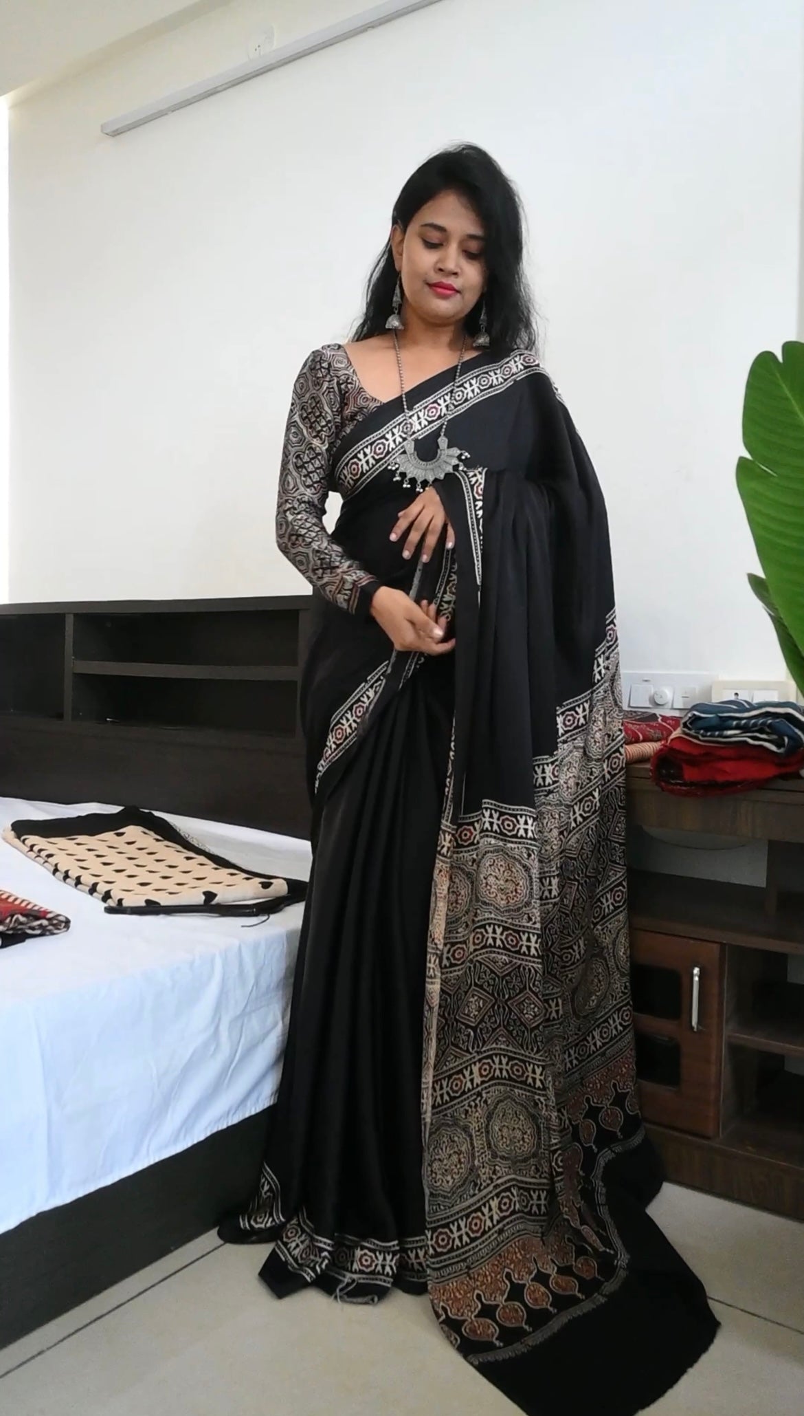 Black pure modal silk saree
