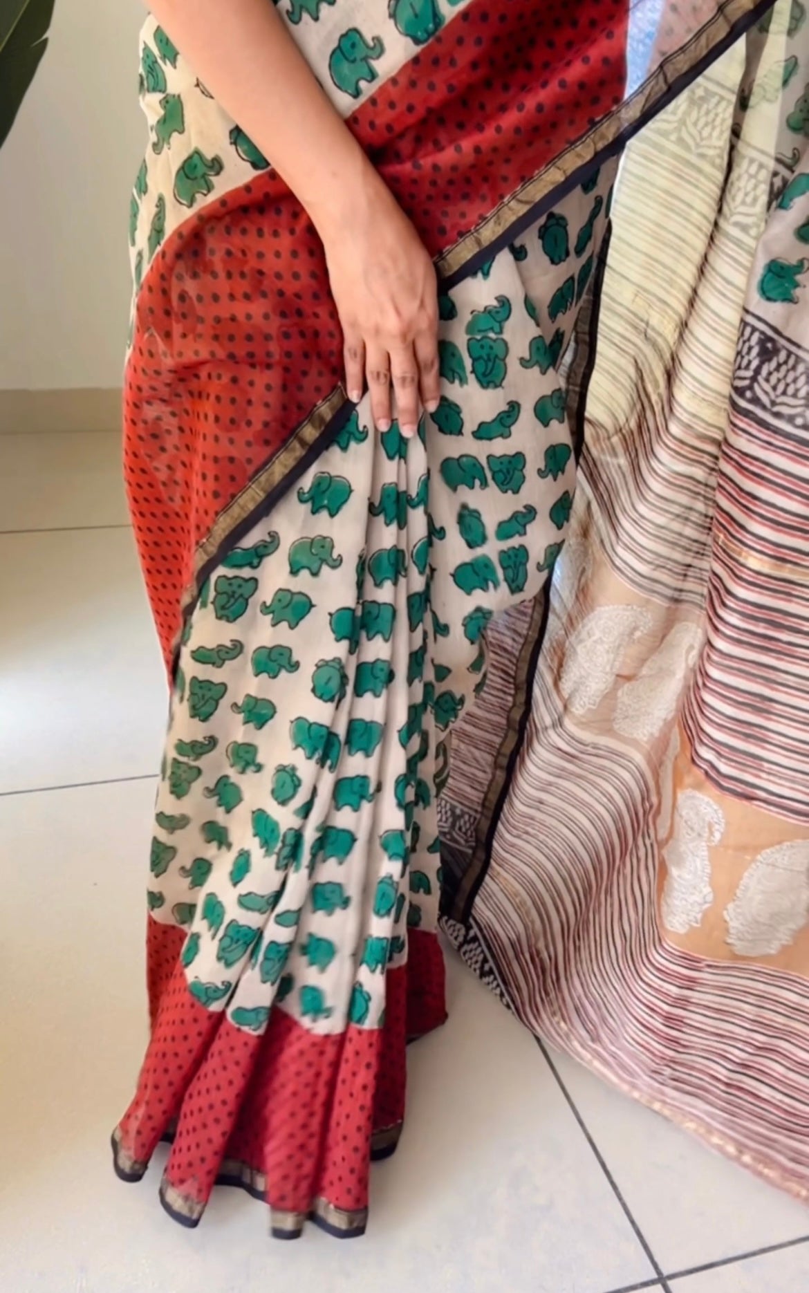 Maheshwari silk cotton hand block print saree