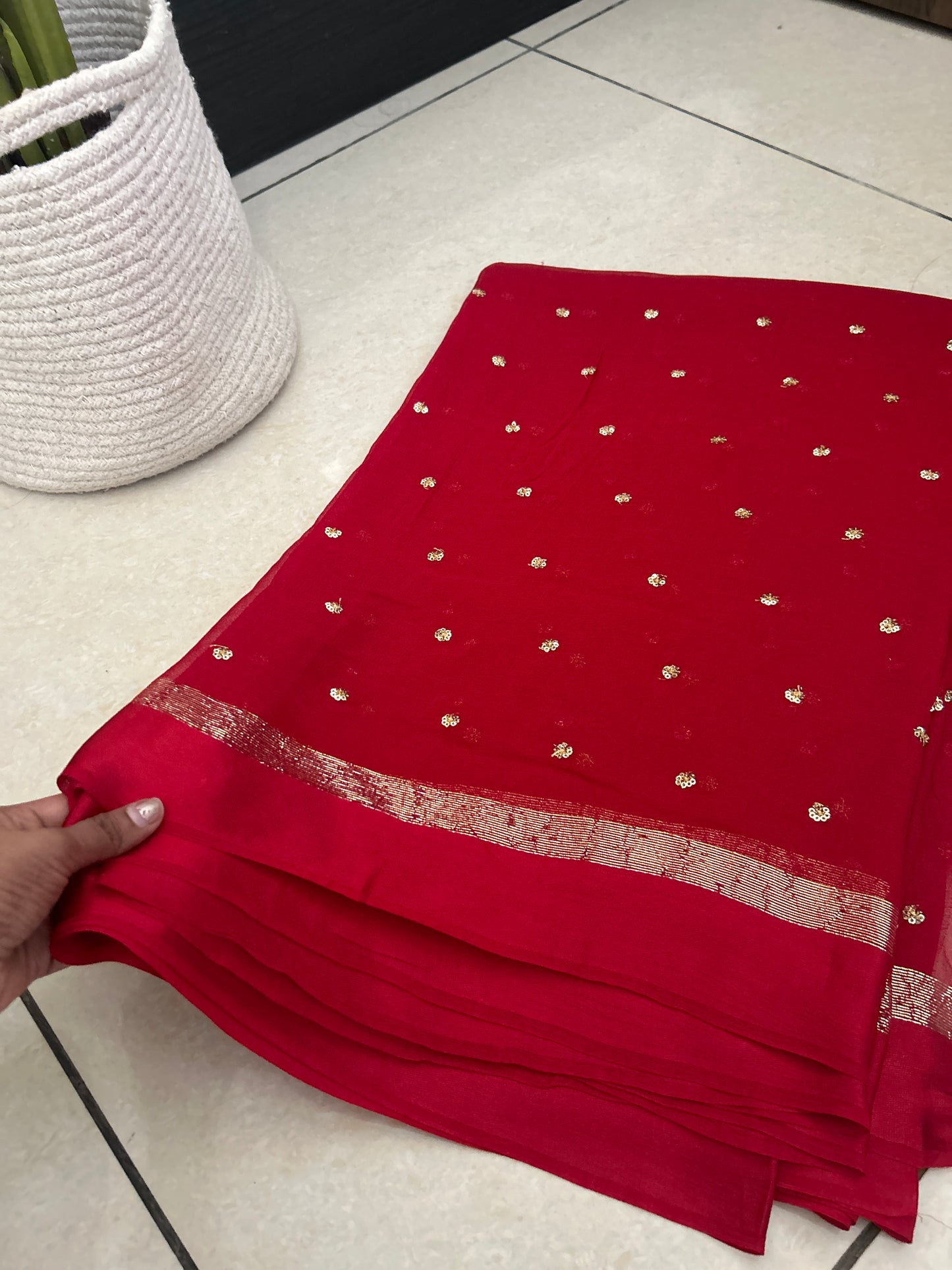 Red Viscose georgette saree