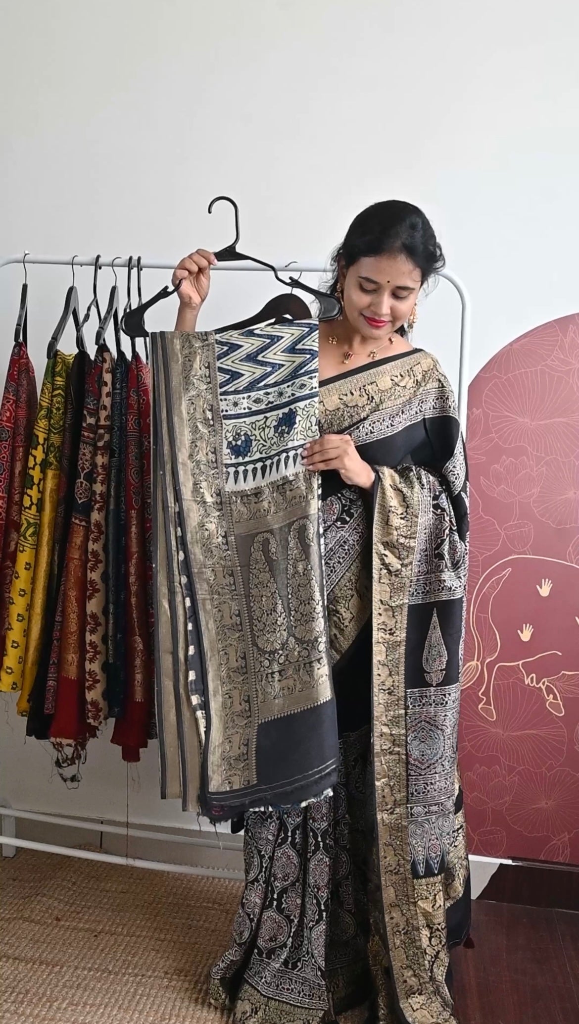 Ajrakh Dola Silk Saree