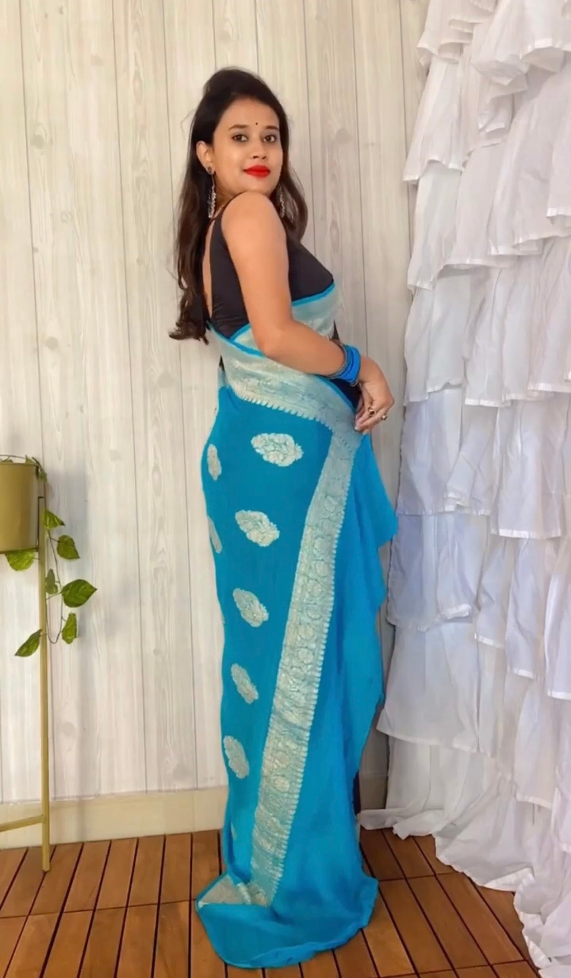 Black and blue Pure chiffon Banarasi sarees