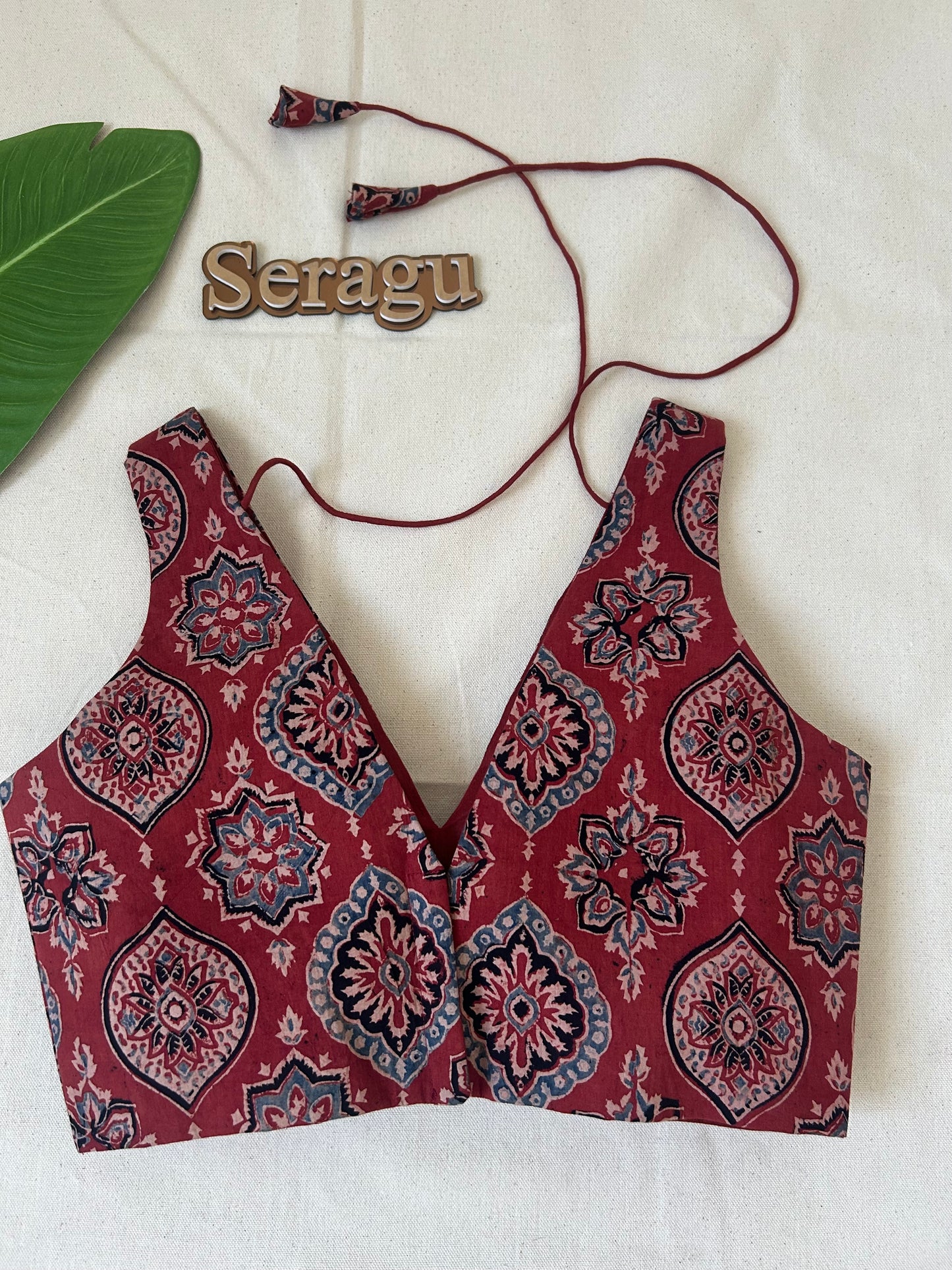 Red ajrakh cotton blouse