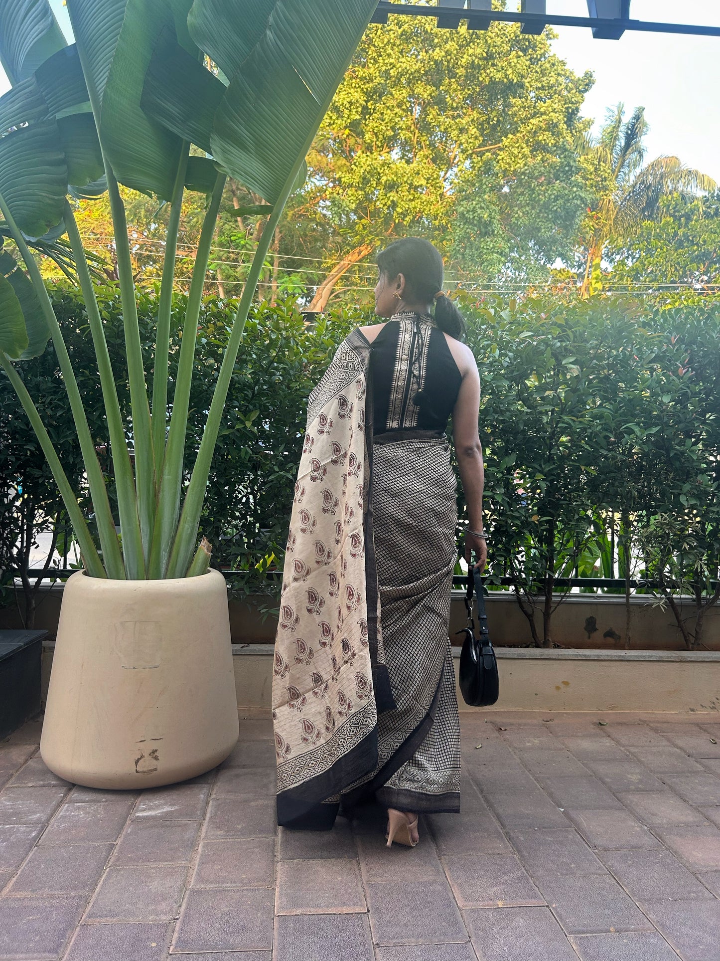 Hand block print Maheshwari silk cotton saree