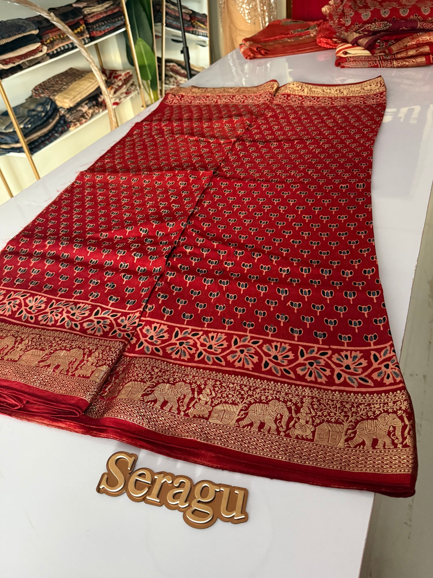 Ajrakh Dola Silk Saree