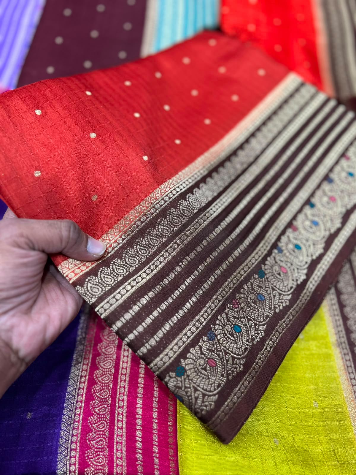 Rust orange with brown Raw mango silk Saree (SBSGRM)