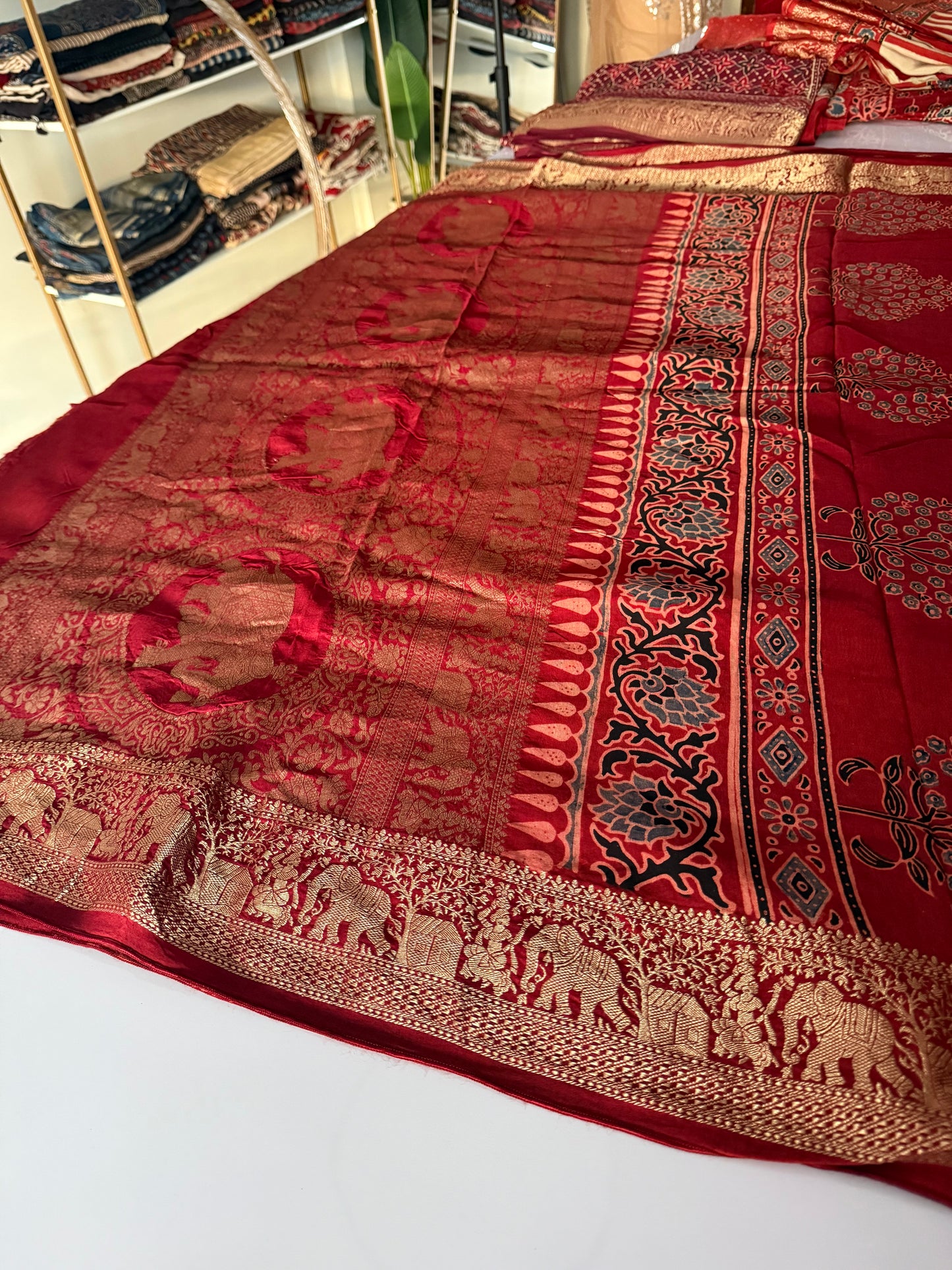 Ajrakh Dola Silk Saree