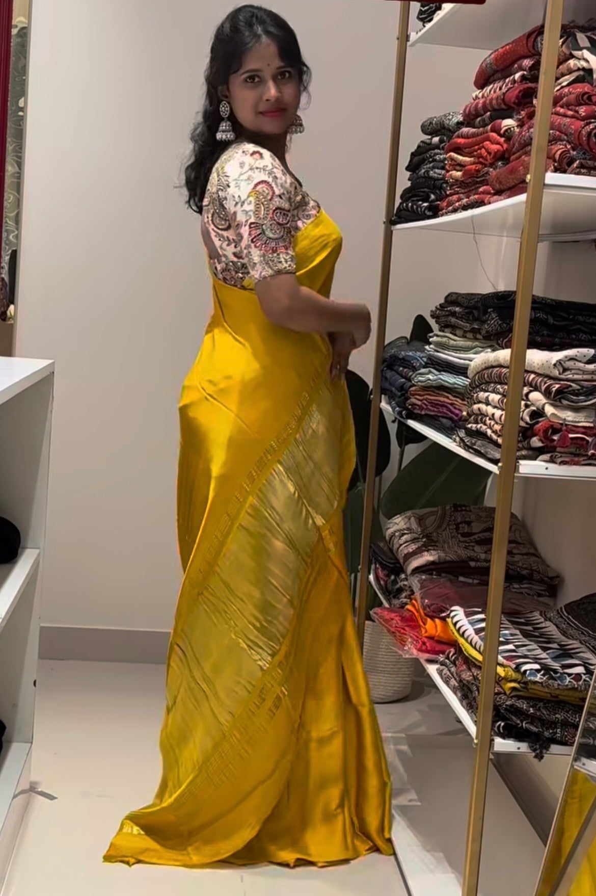 Yellow pure plain modal silk saree with lagadi pallu