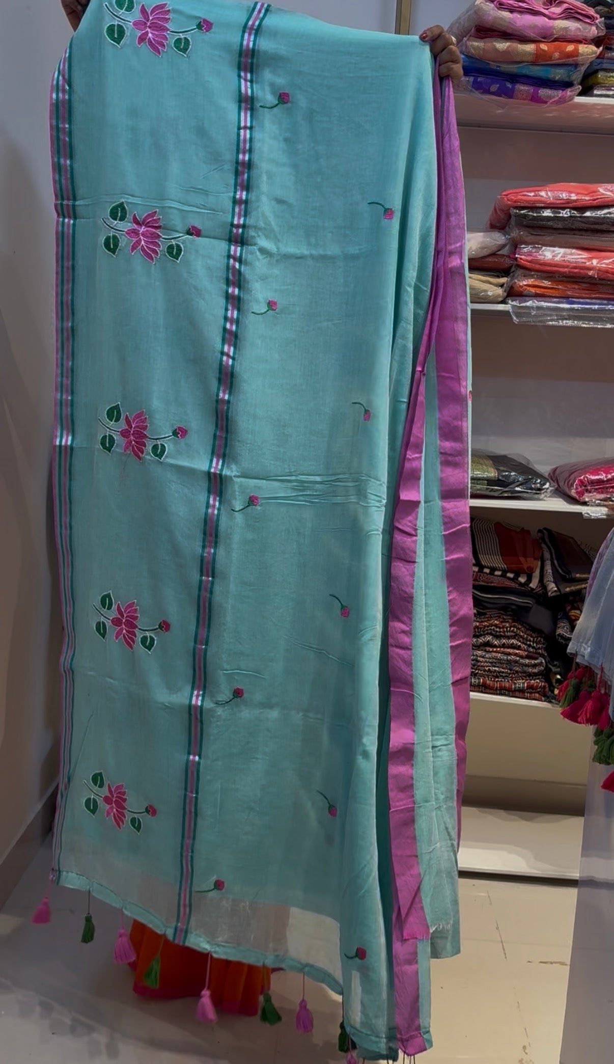 120 count pure mul Cotton lotus embroidery with Long Tassels
