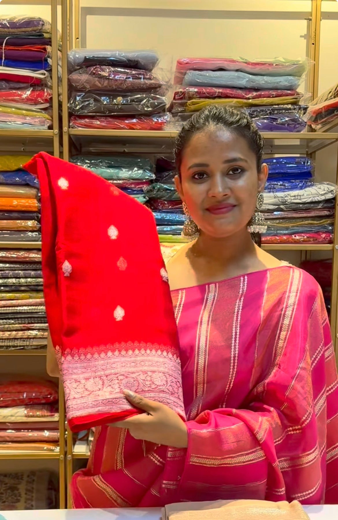 Red Pure chiffon Banarasi sarees