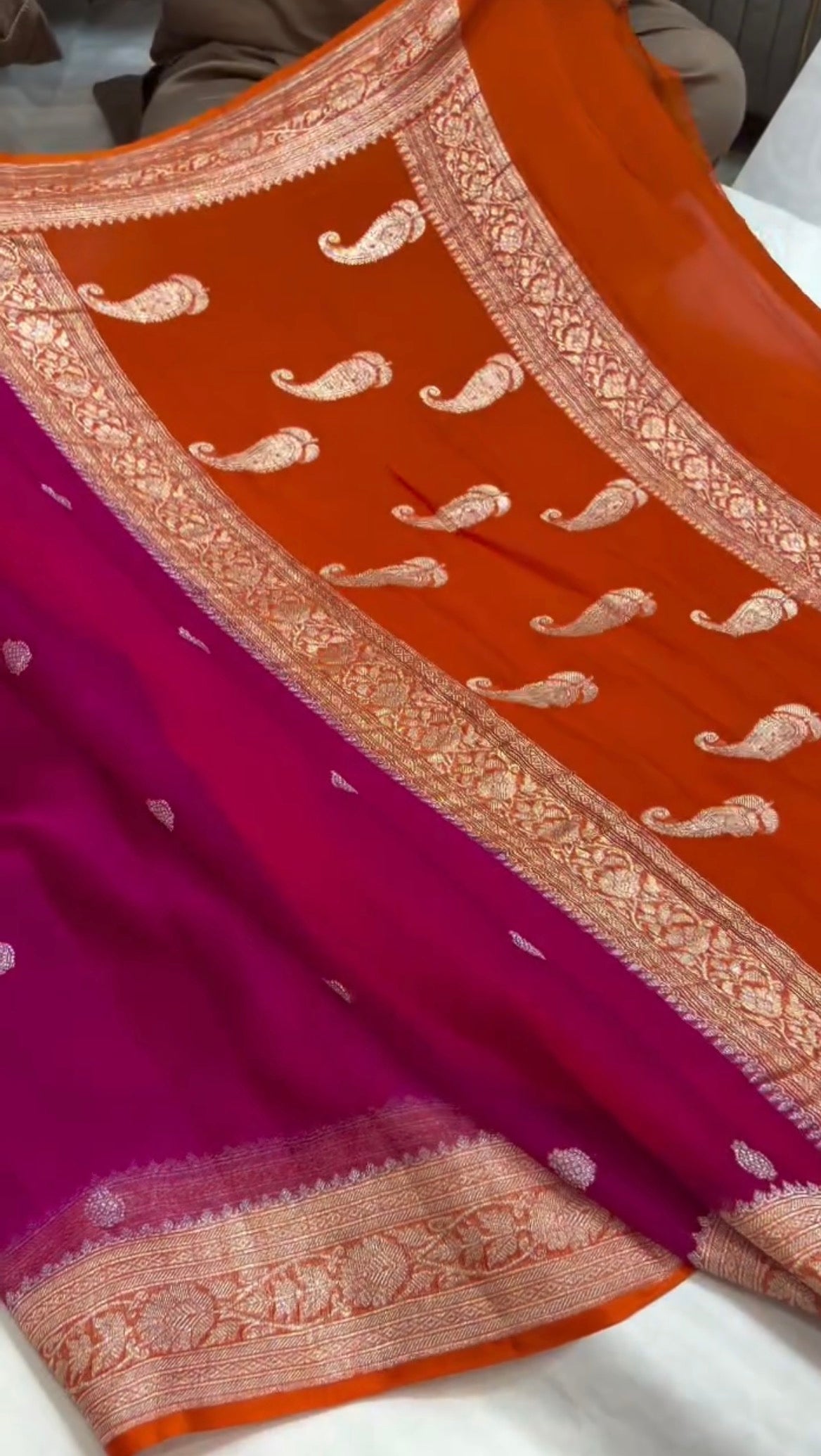 Pink with orange Pure chiffon Banarasi sarees(SSC10)