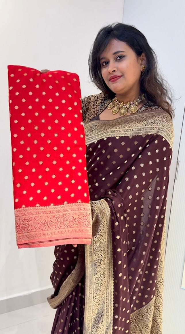 Red Designer Soft Crepe banarasi saree with brocade blouse (SBSGDC66)