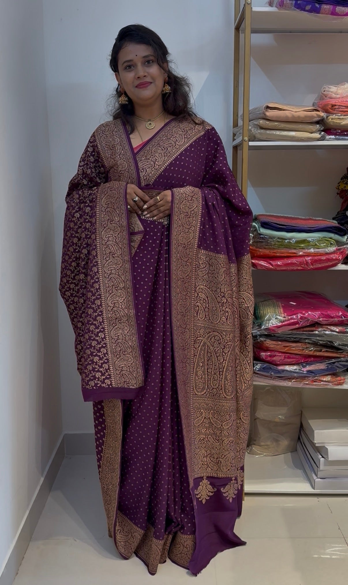 Wine pure crepe Banarasi saree(pure119)