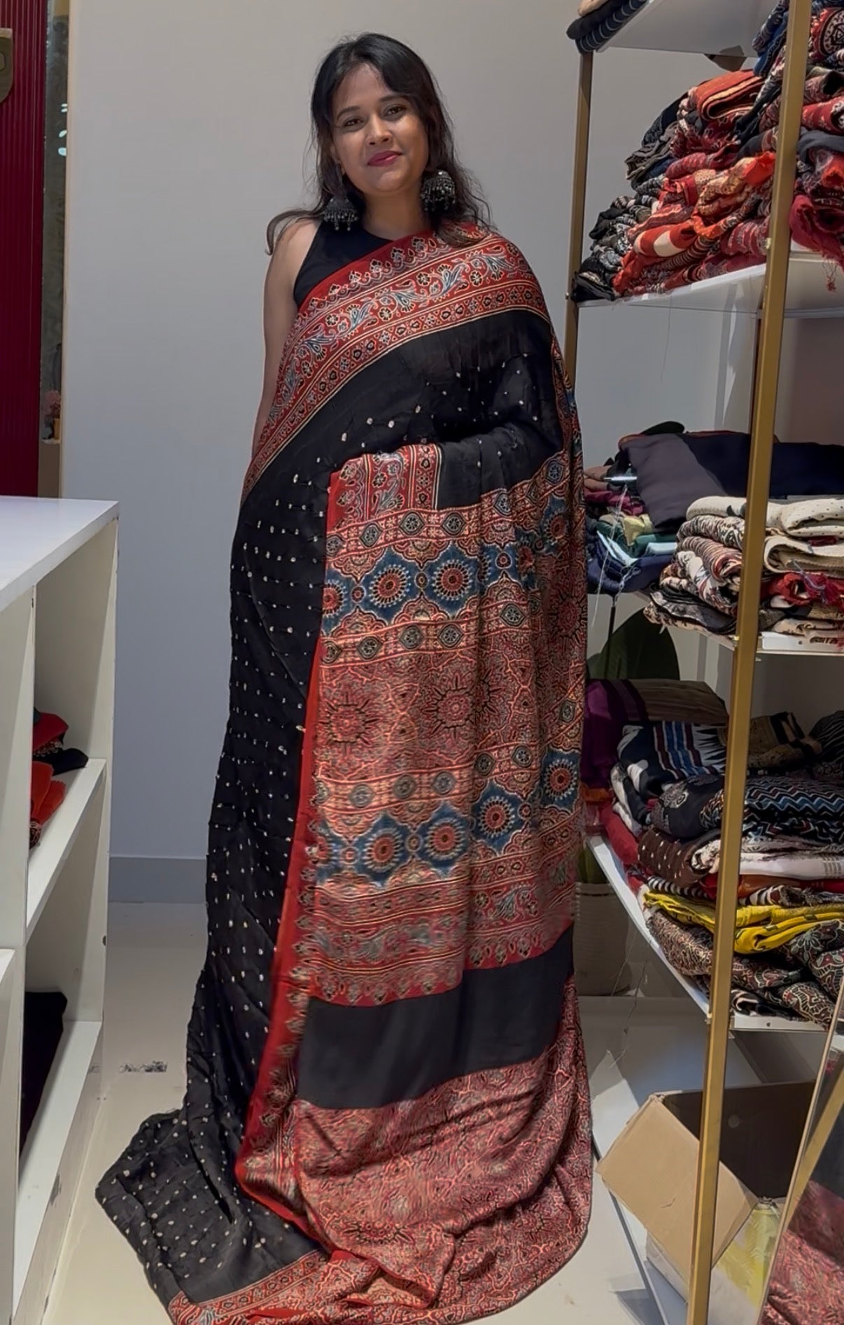 Purple with red Bandhej Ajrakh Modal Silk Saree