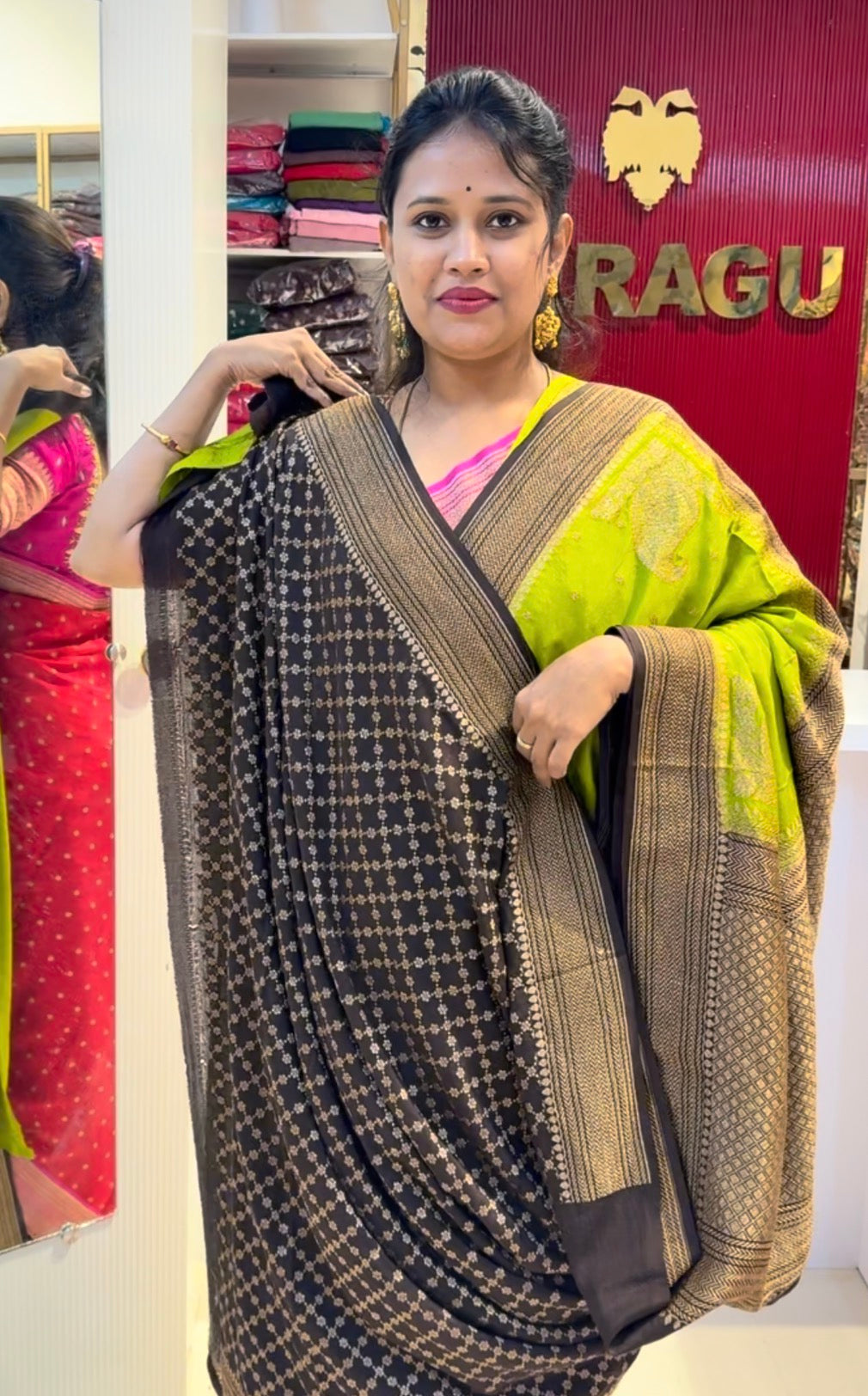 Green with brown pure crepe Banarasi saree