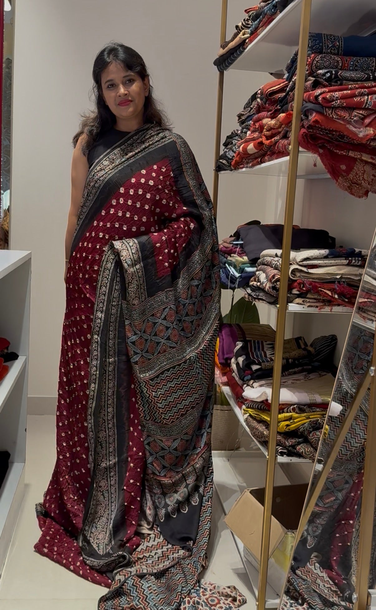 Bandhej Ajrakh Modal Silk Saree