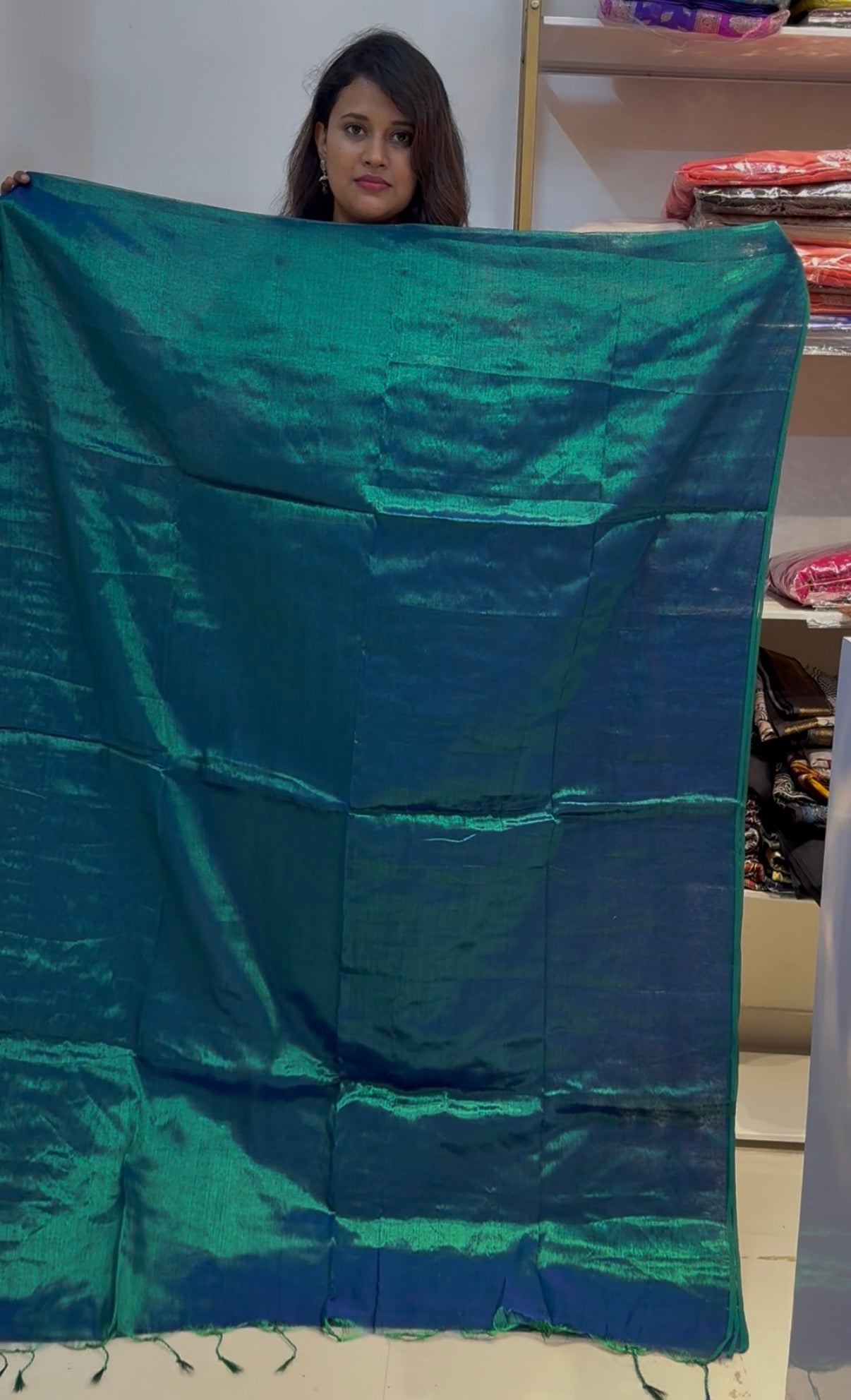 Peacock green soft tissue saree