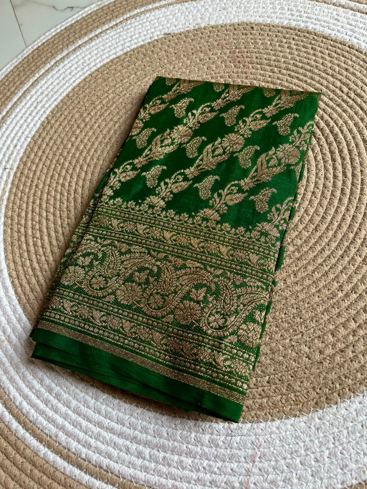 Green pure crepe chiffon Banarasi blouse piece 1 meter.