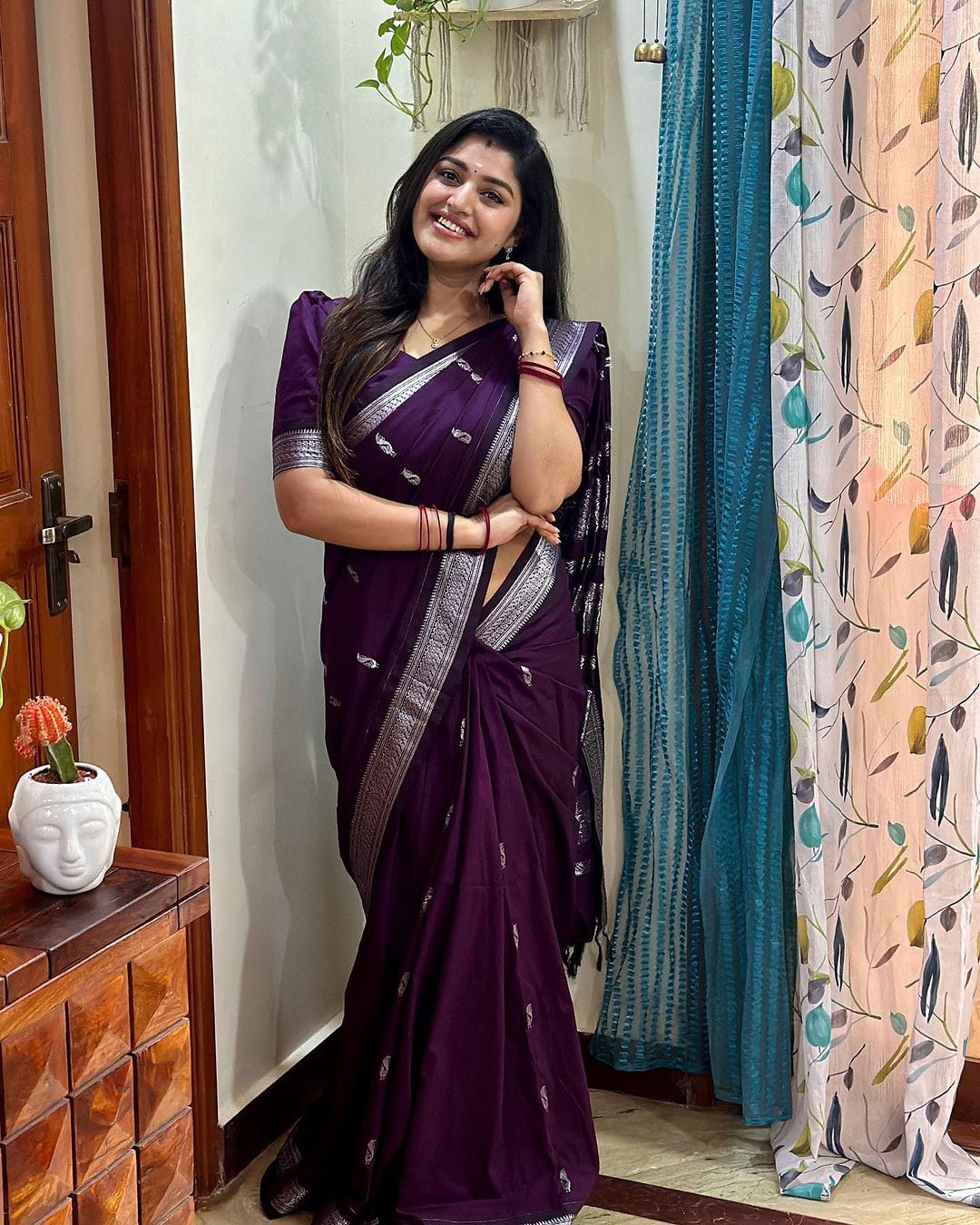Purple with silver zari saree