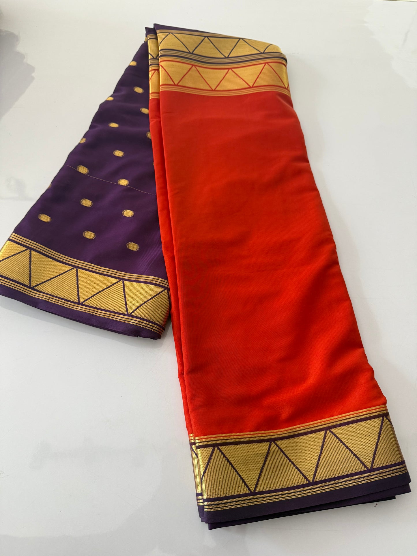 Orange with purple half and half semi Mysore crepe silk saree(SS1150)