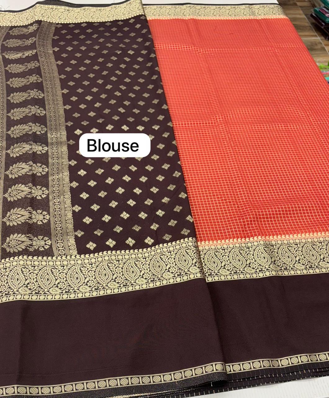 Rust orange with brown crepe silk saree(rust001)