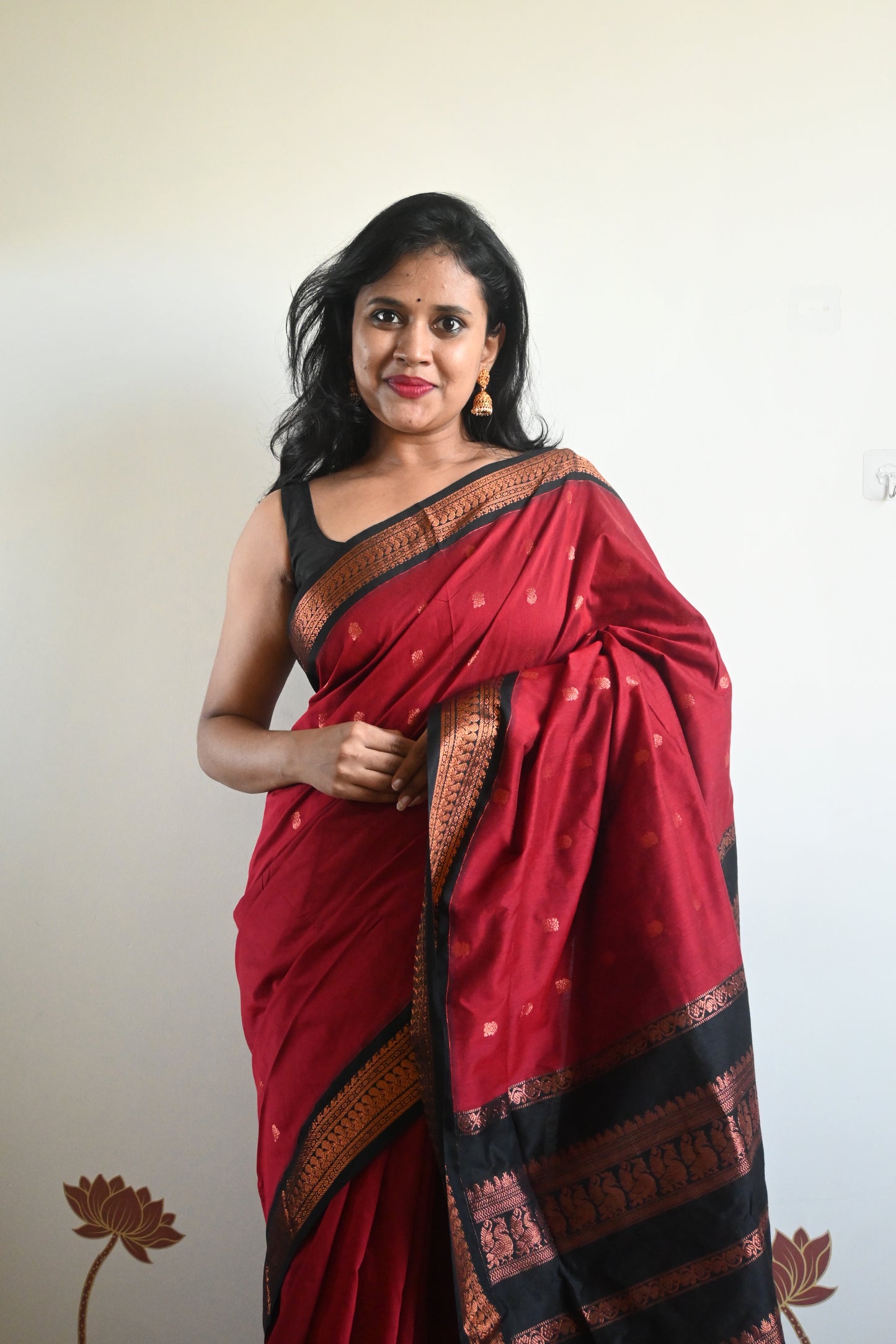 Red with Black Silk Cotton Saree