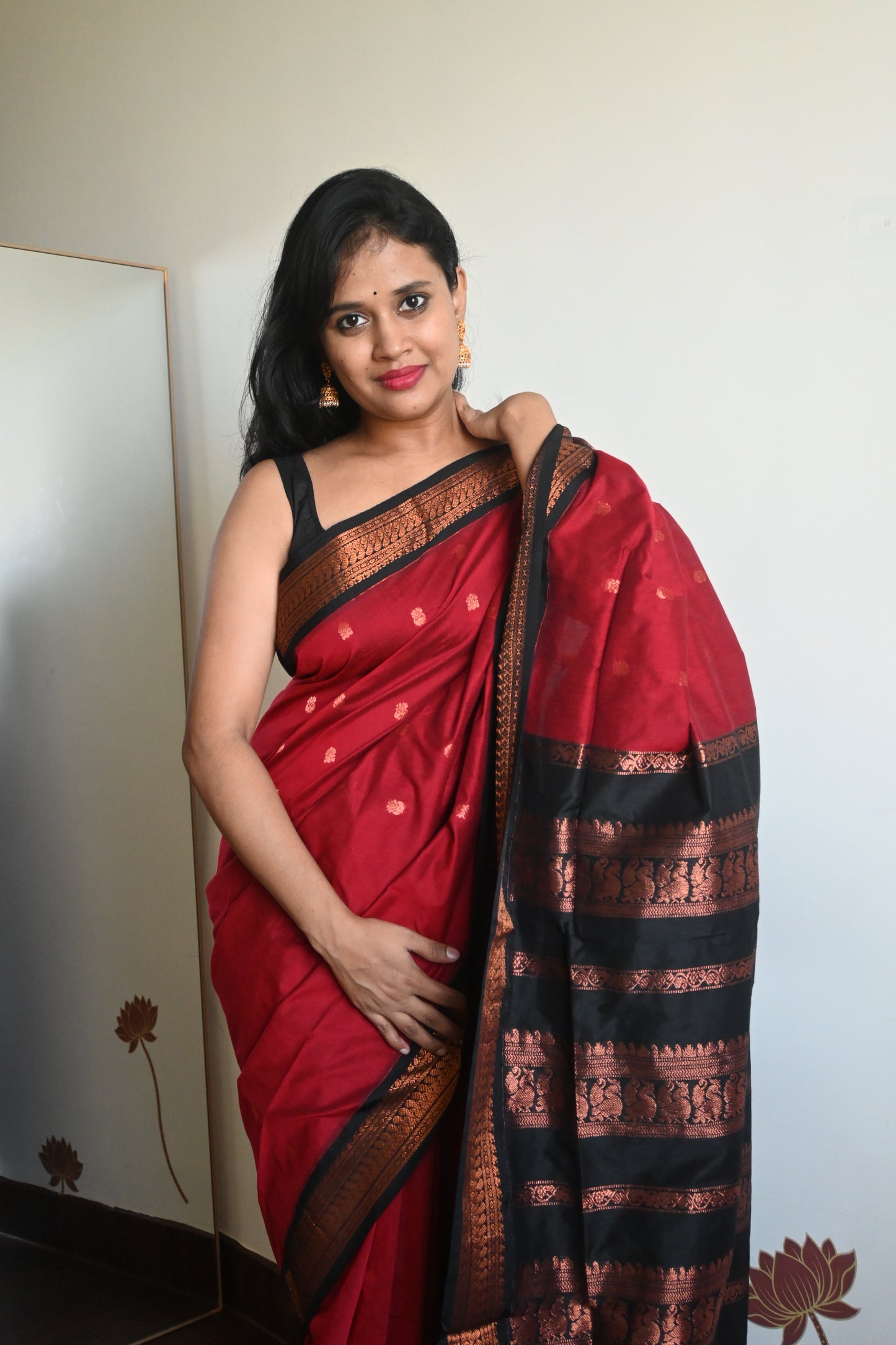 Red with Black Silk Cotton Saree