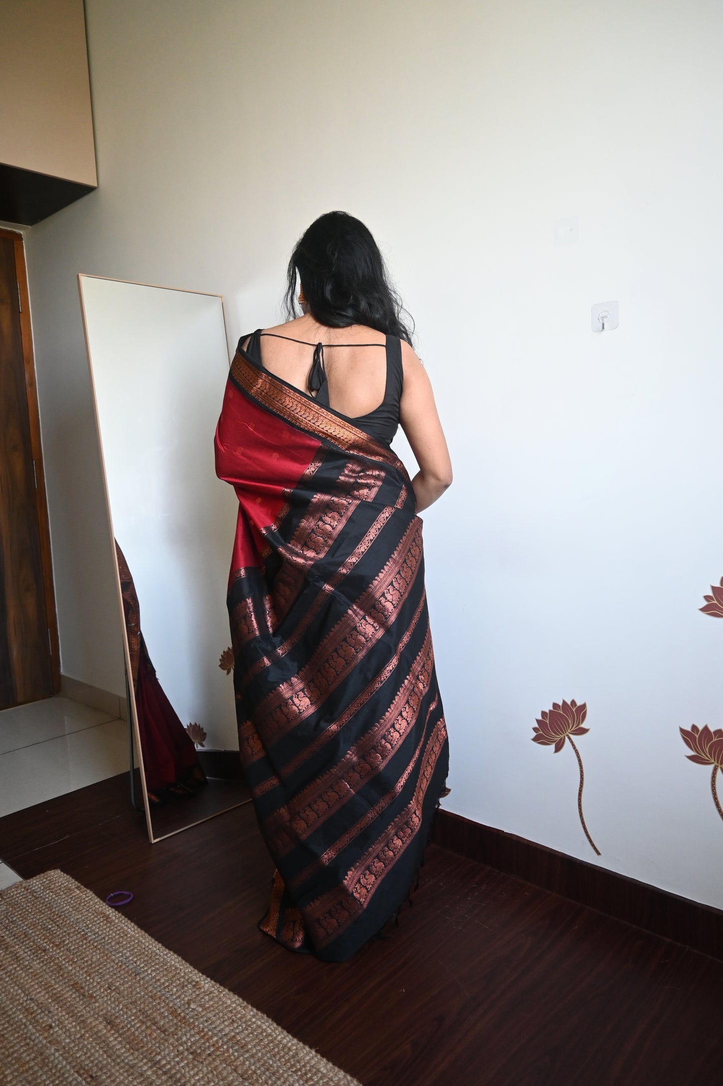 Red with Black Silk Cotton Saree