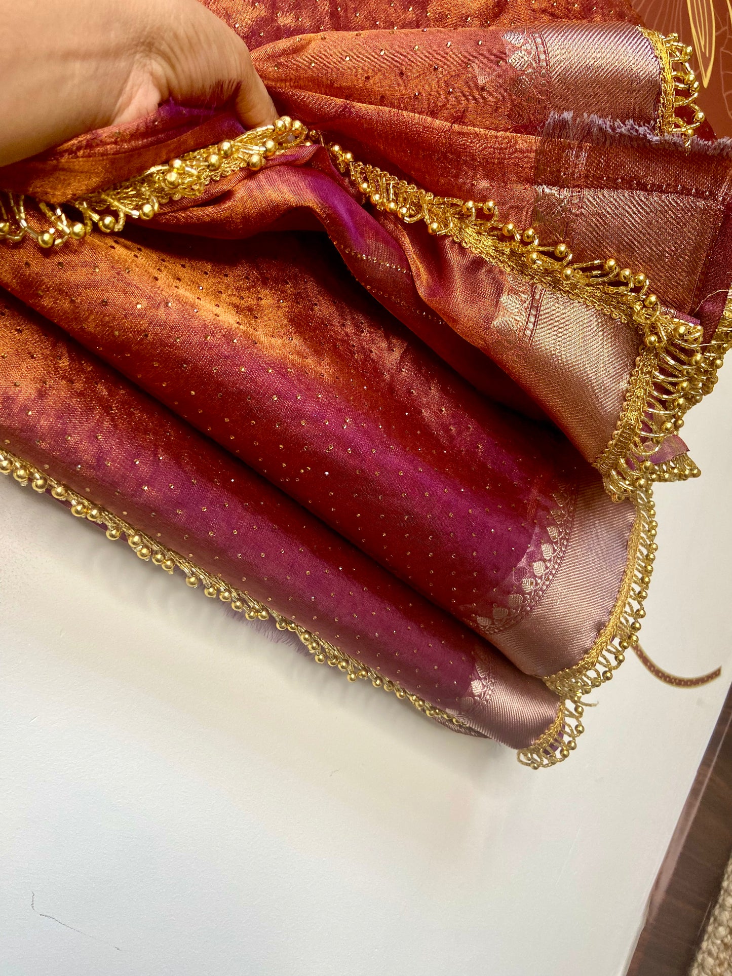 Designer Copperish Purple Tissue Silk Saree