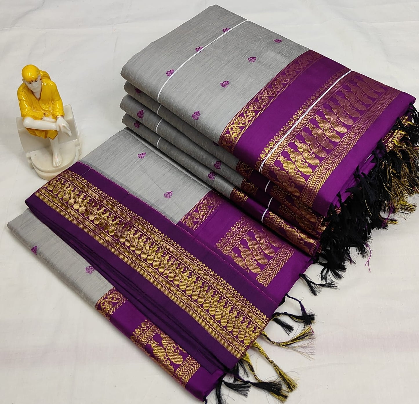 Grey with Purple Silk Cotton Saree