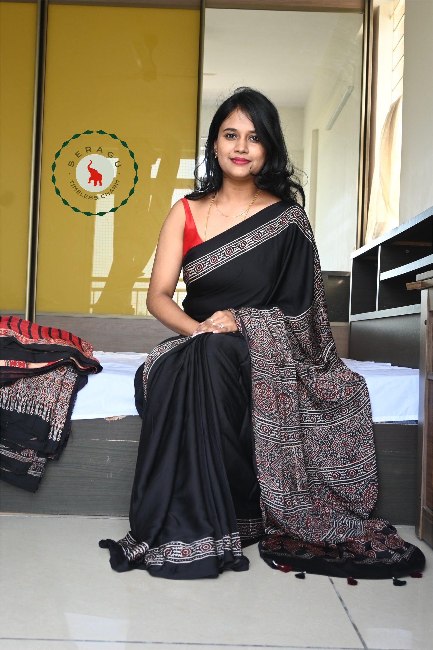 Ajrakh Modal Silk Saree