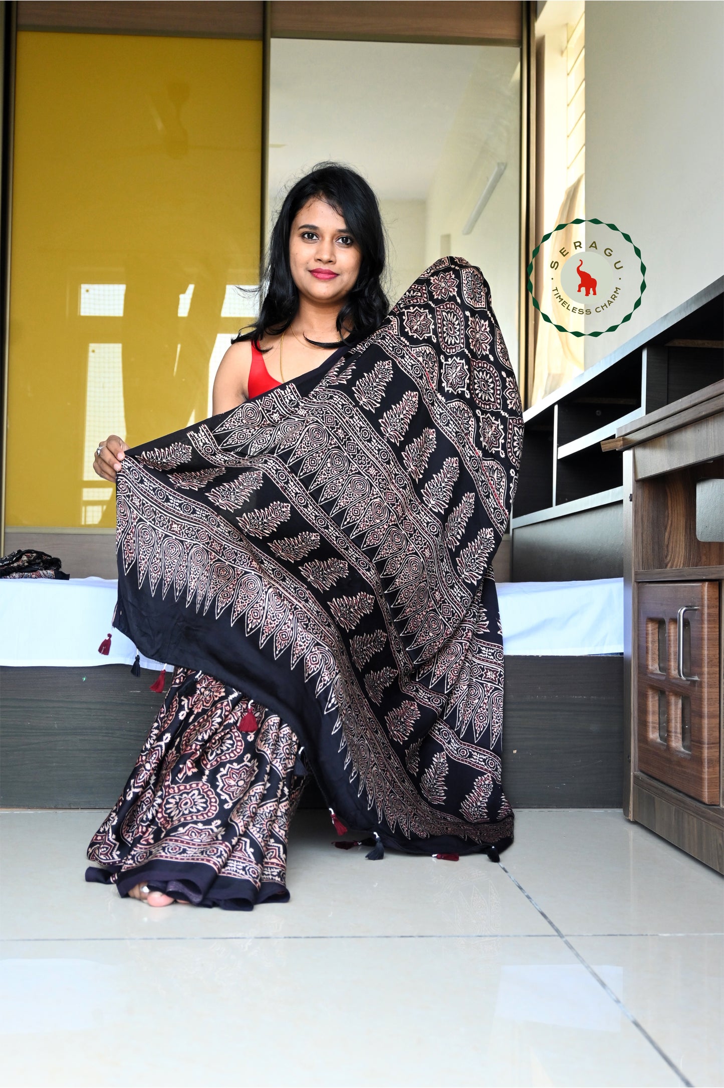 Ajrakh Modal Silk Saree