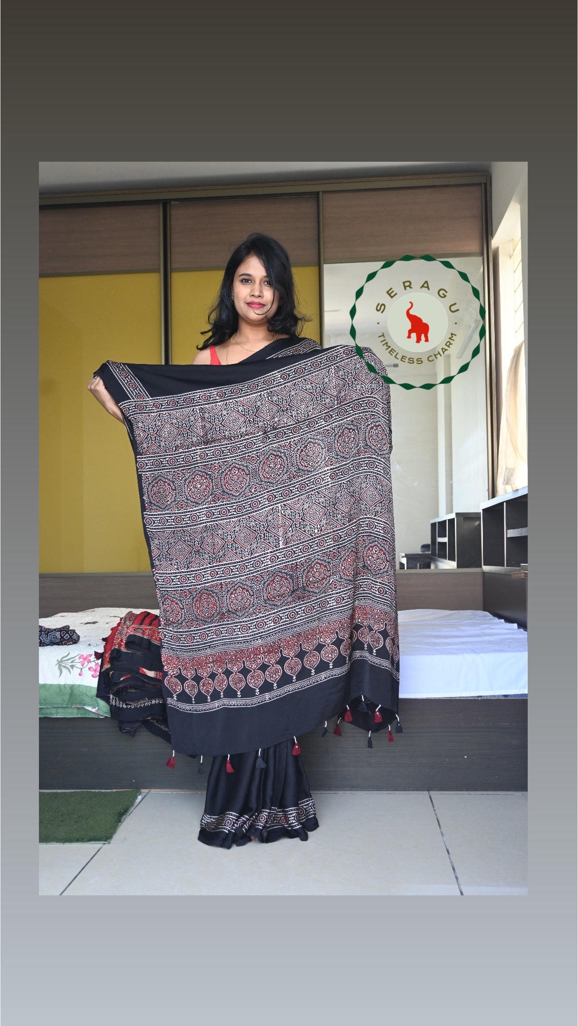 Ajrakh Modal Silk Saree
