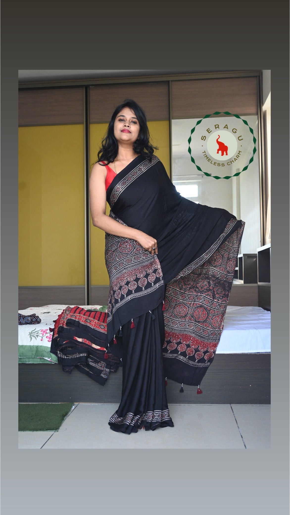Ajrakh Modal Silk Saree
