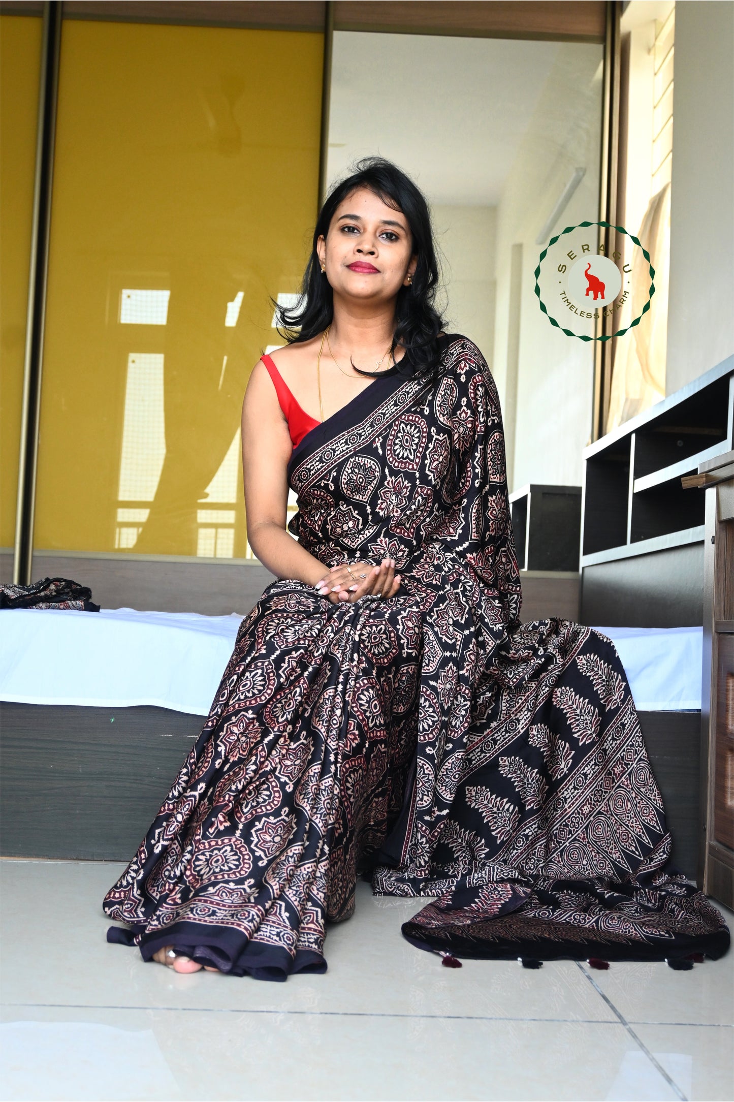 Ajrakh Modal Silk Saree