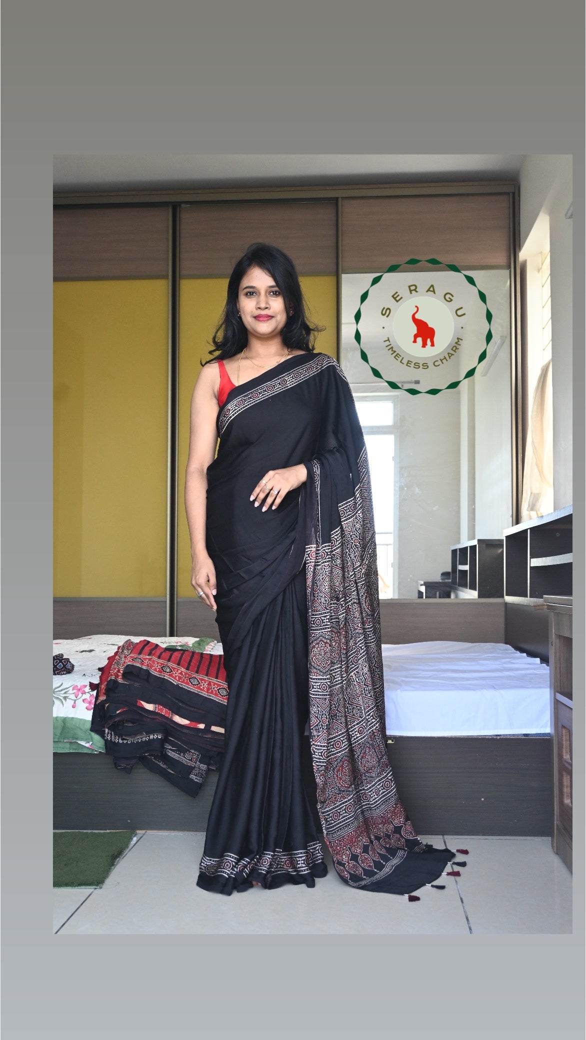 Ajrakh Modal Silk Saree