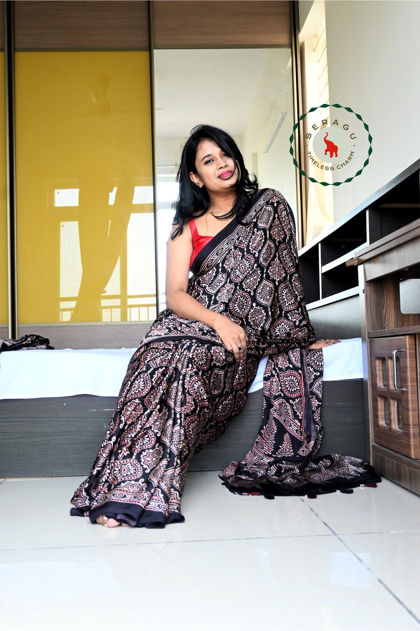 Ajrakh Modal Silk Saree