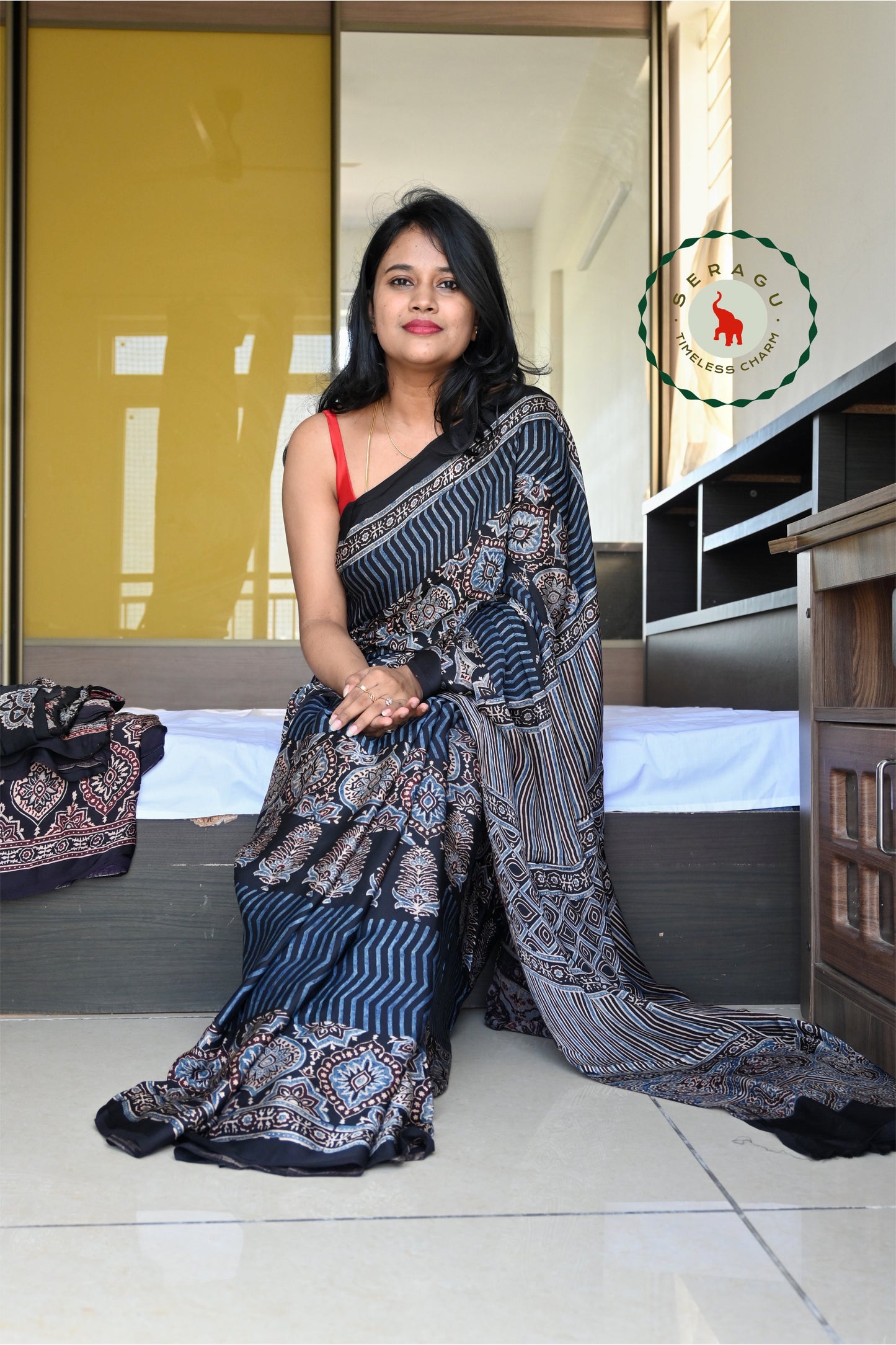 Ajrakh Modal Silk Saree