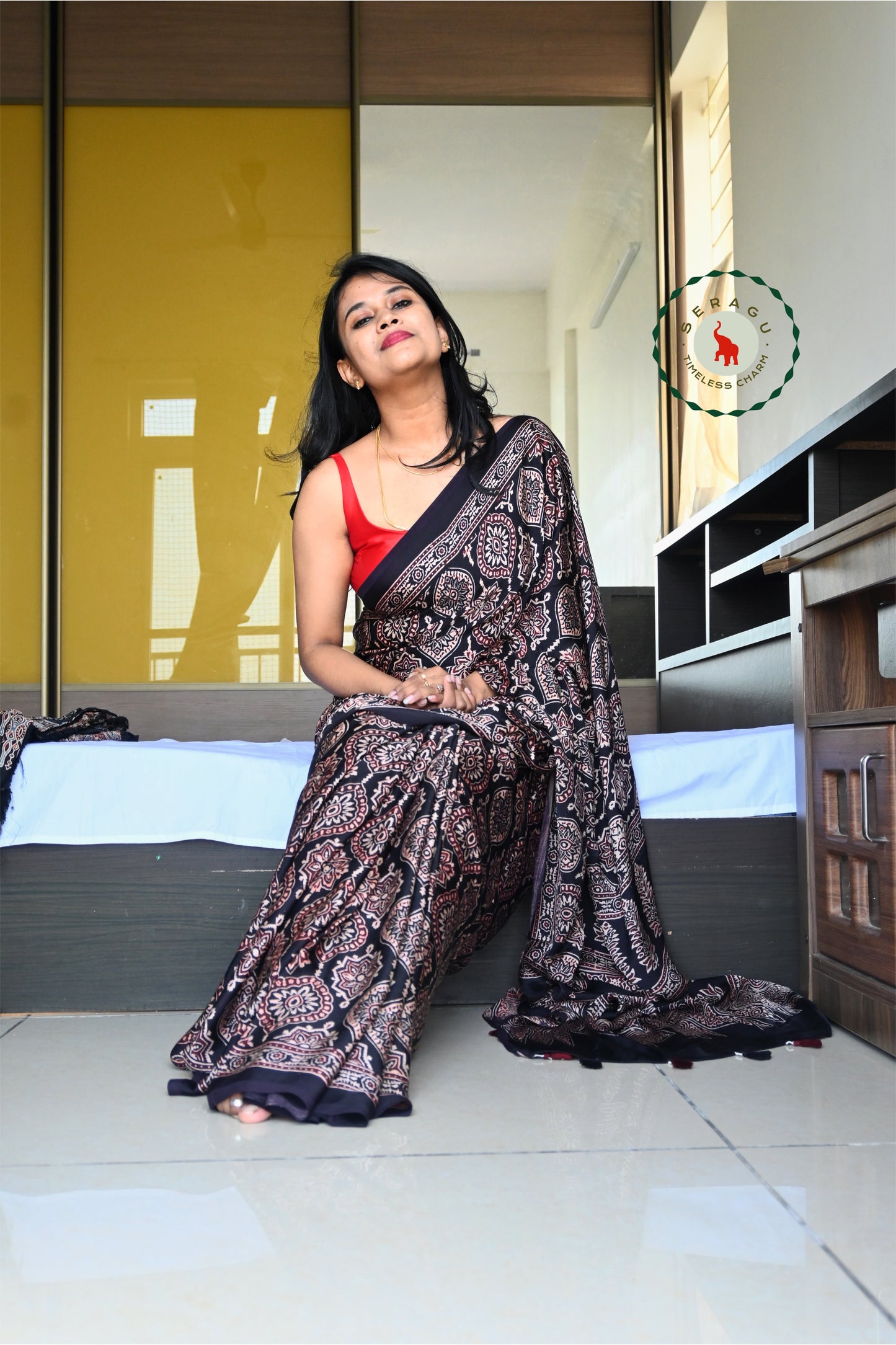 Ajrakh Modal Silk Saree