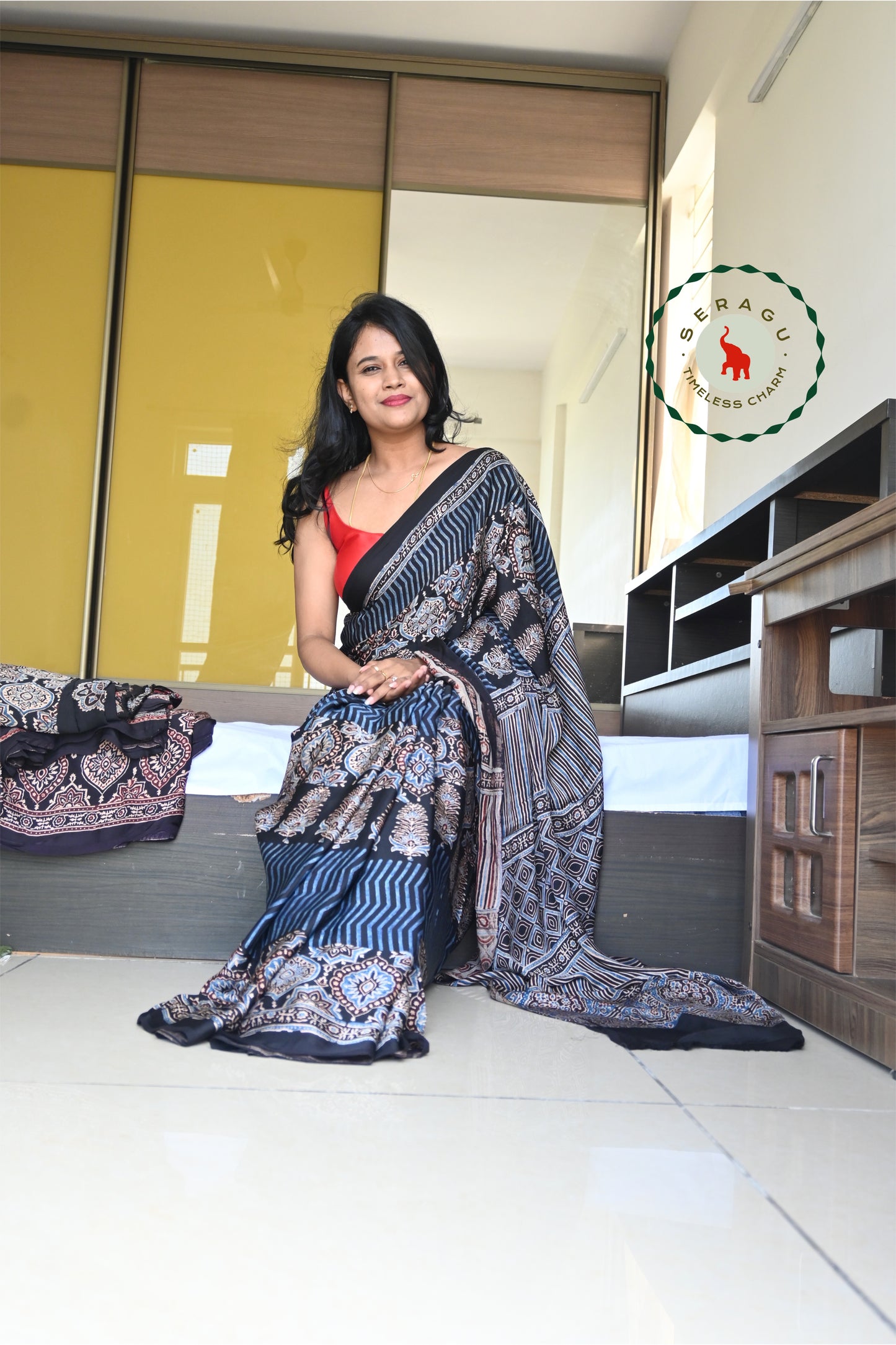 Ajrakh Modal Silk Saree