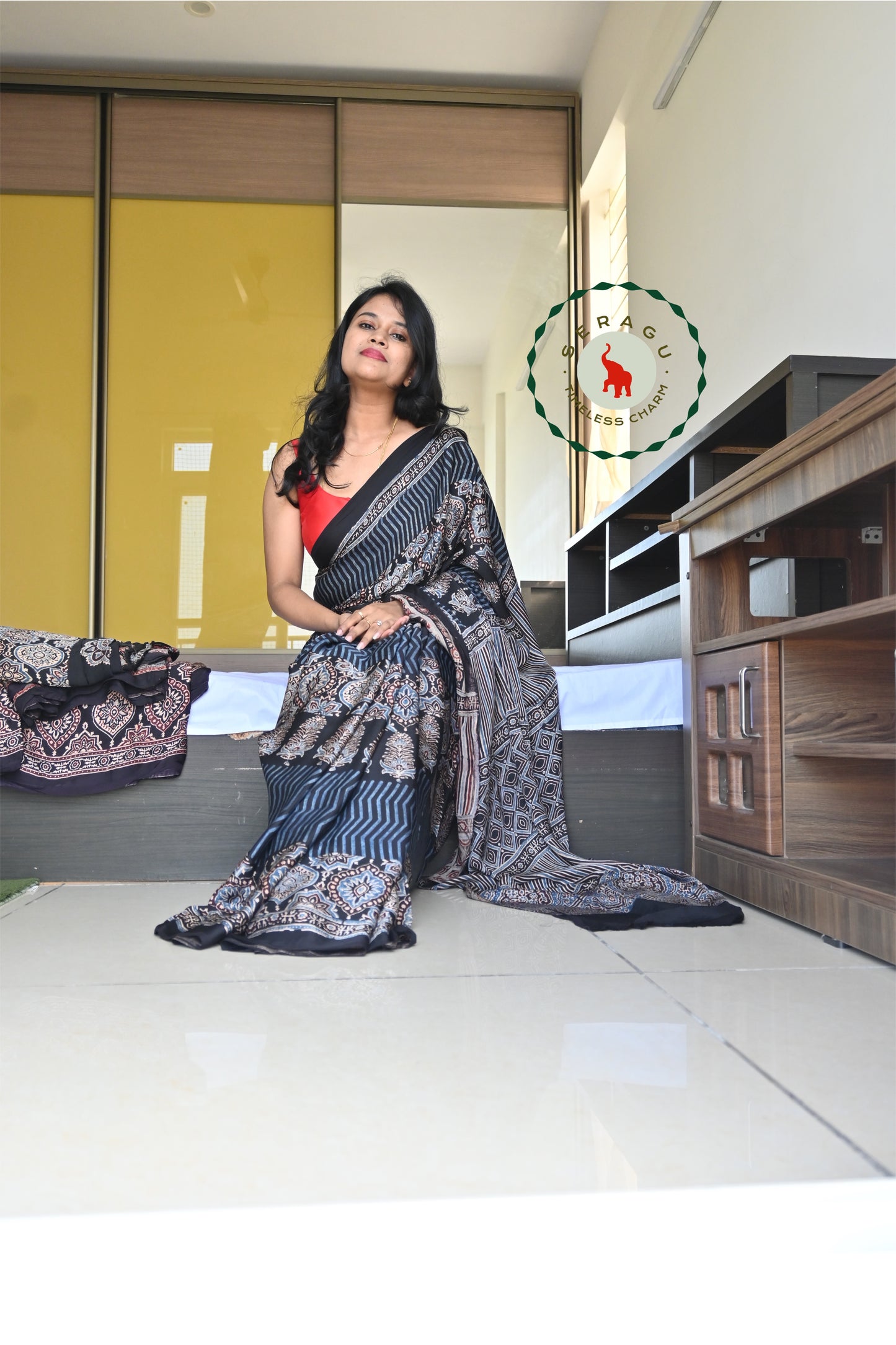 Ajrakh Modal Silk Saree