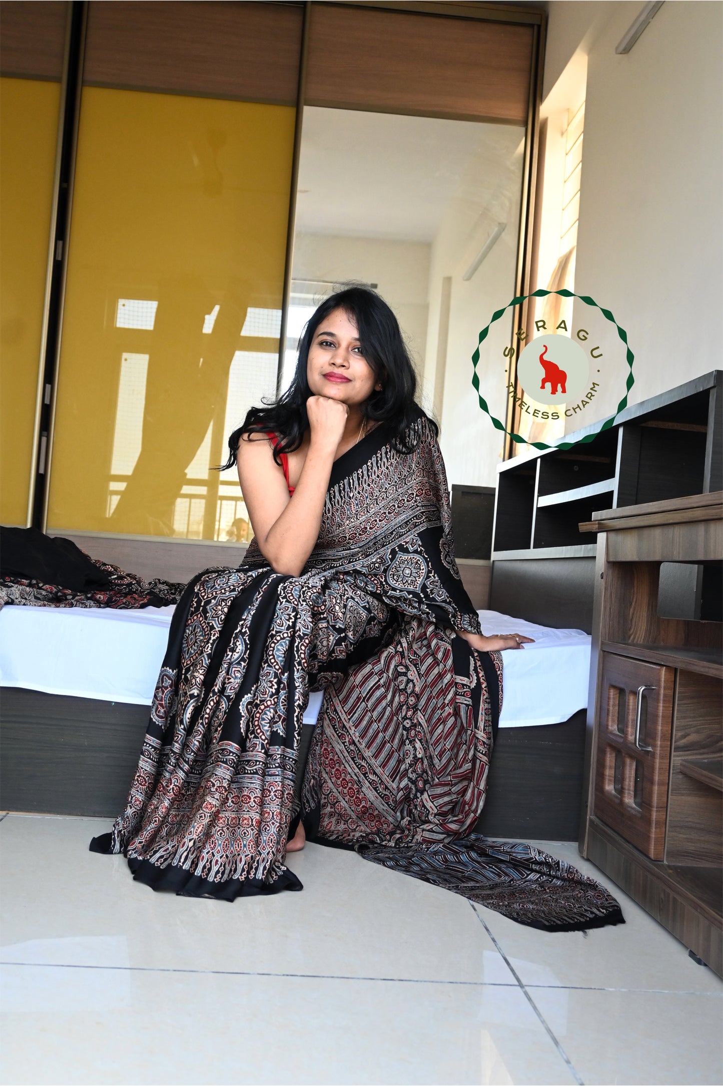 Ajrakh Modal Silk Saree