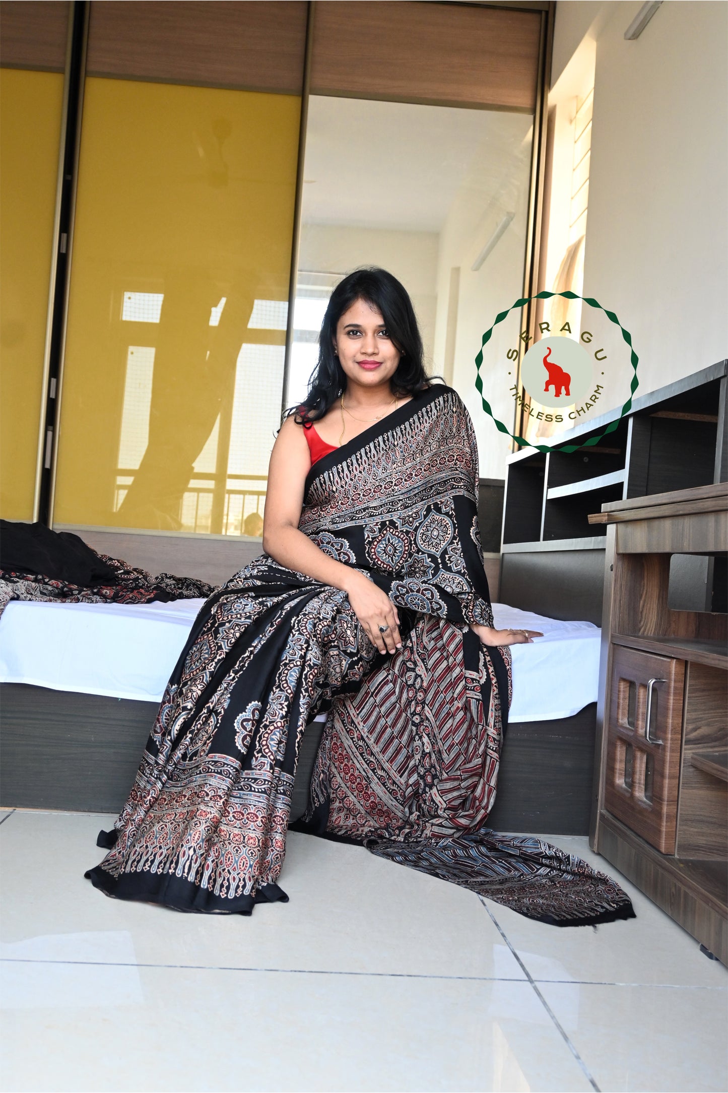 Ajrakh Modal Silk Saree