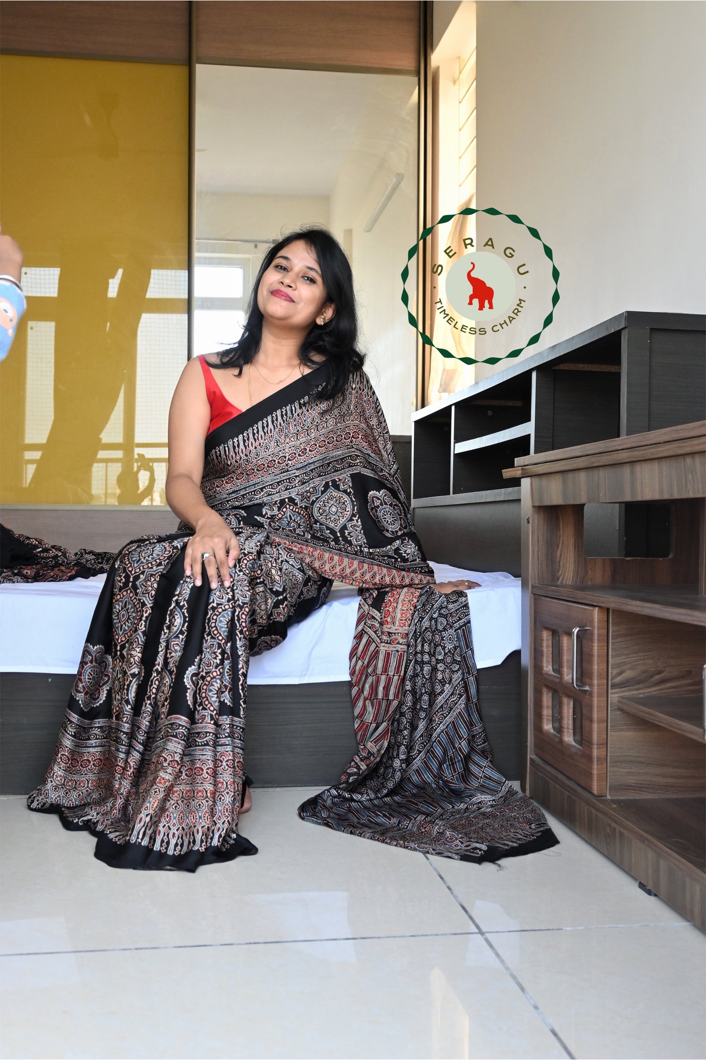 Ajrakh Modal Silk Saree