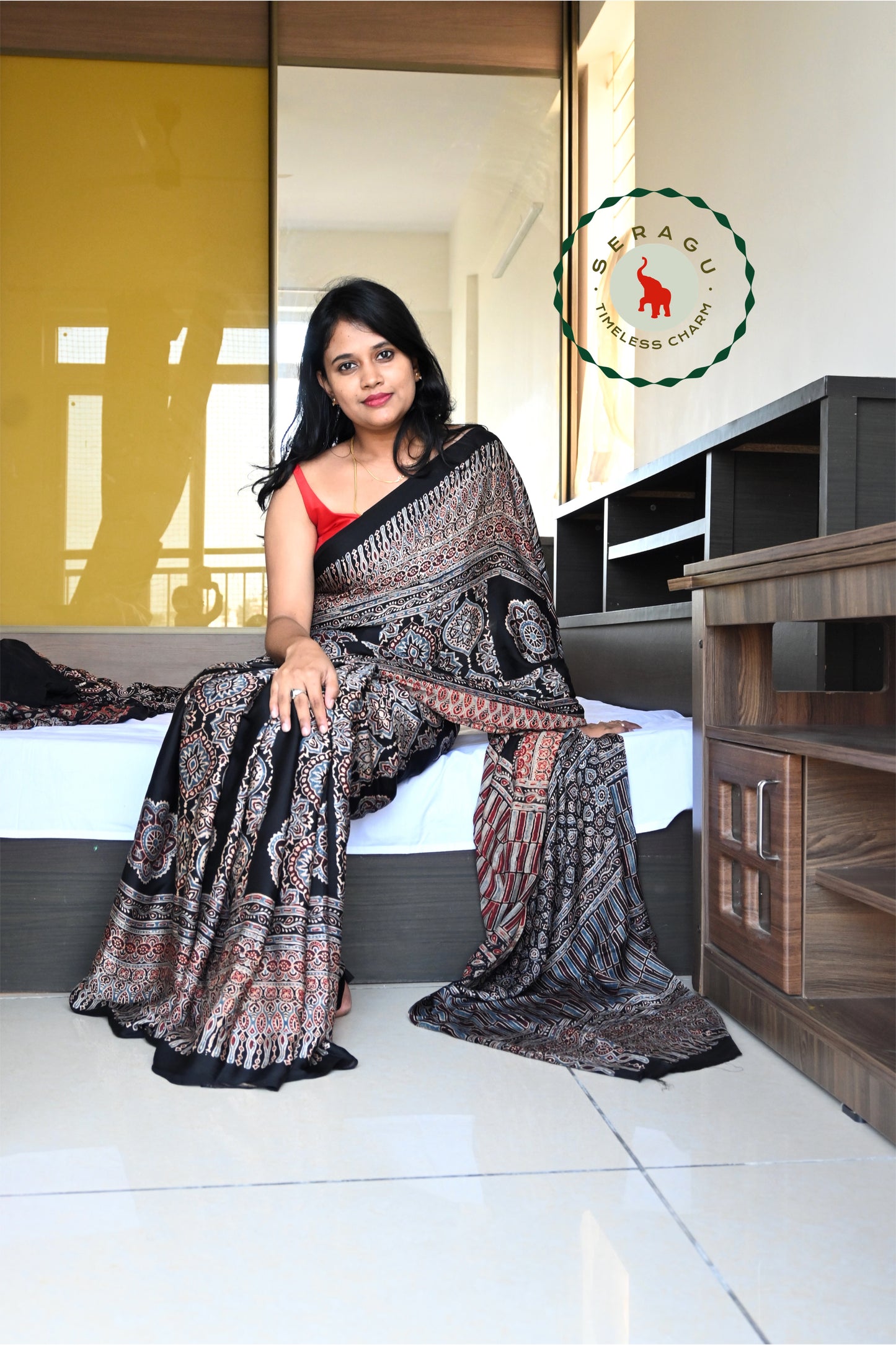 Ajrakh Modal Silk Saree