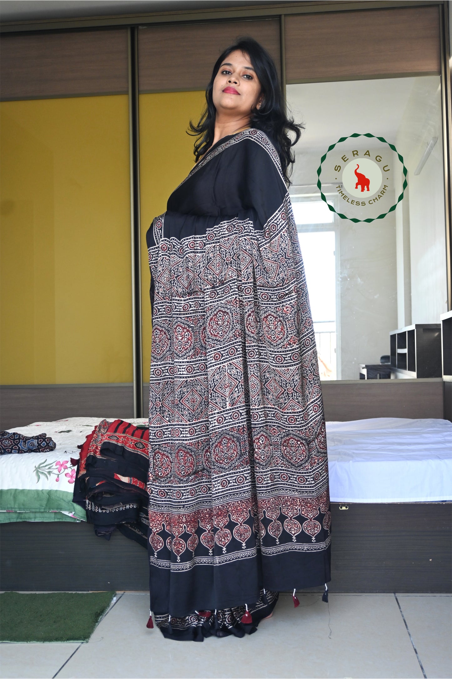 Ajrakh Modal Silk Saree