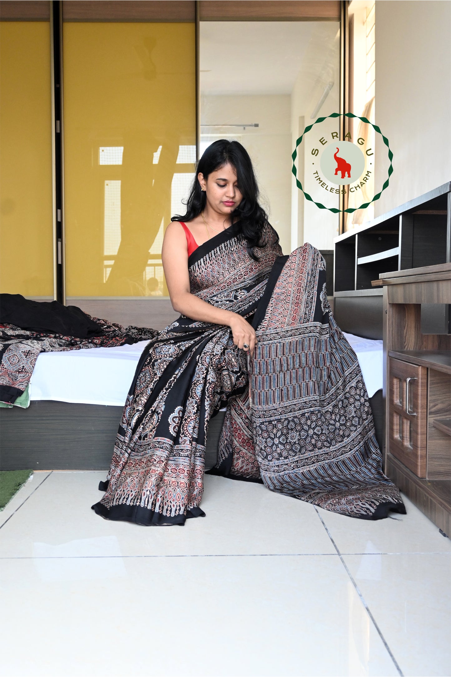 Ajrakh Modal Silk Saree