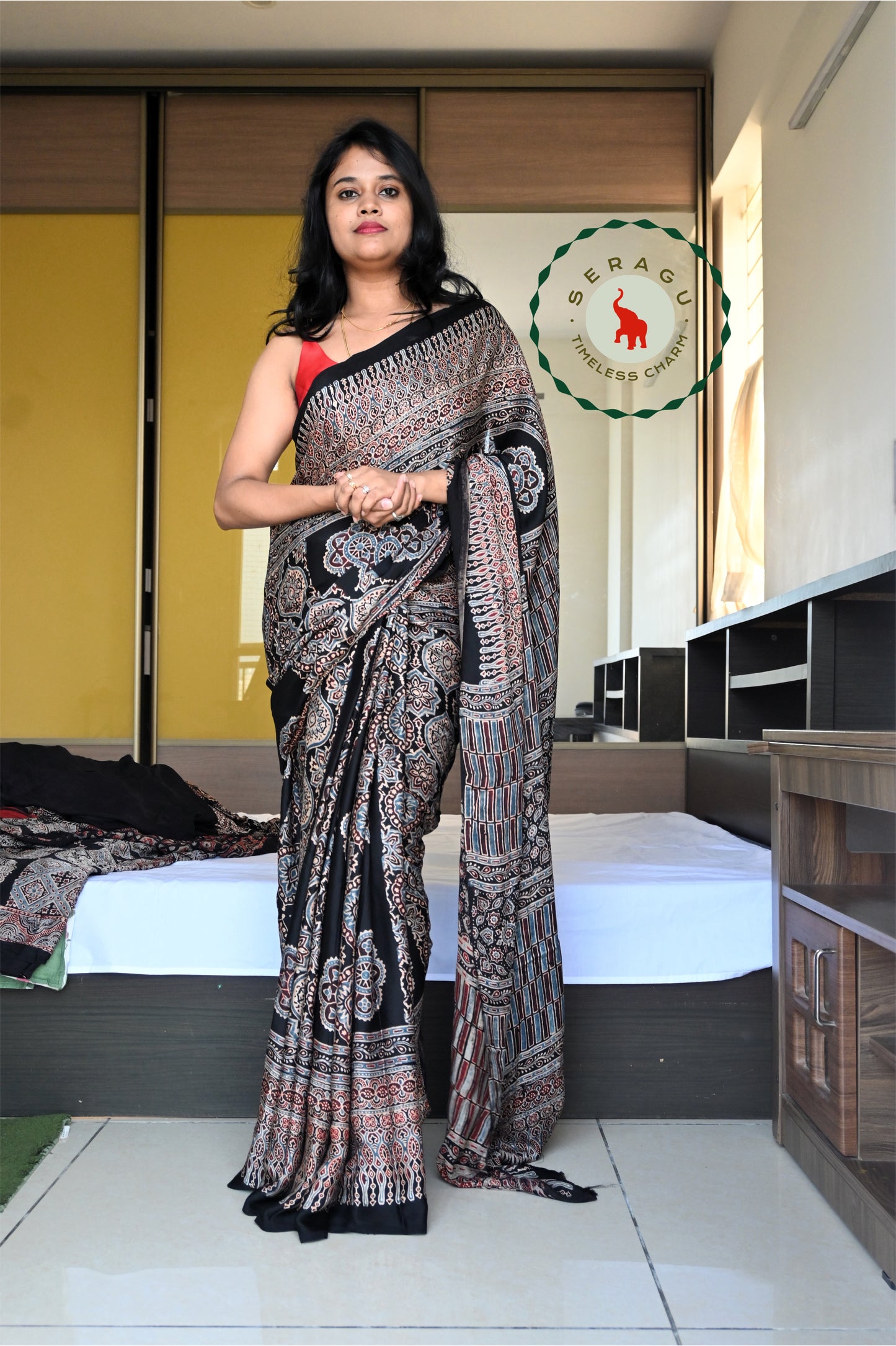 Ajrakh Modal Silk Saree